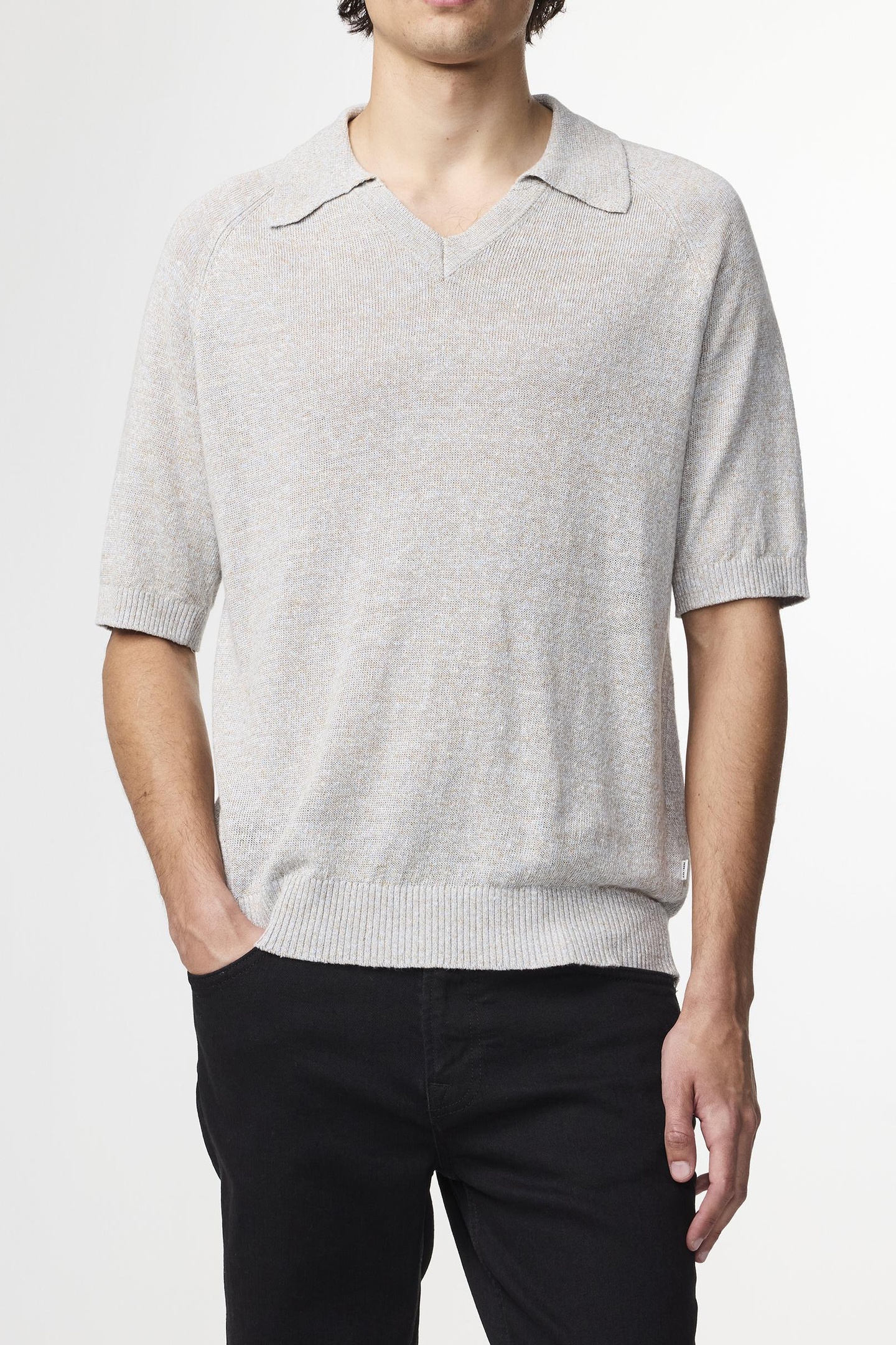 NN.07 Cale V-neck Polo 6565 Knit Winter Sky Maat: S | Sweaters Outlet | Heren | Grijs