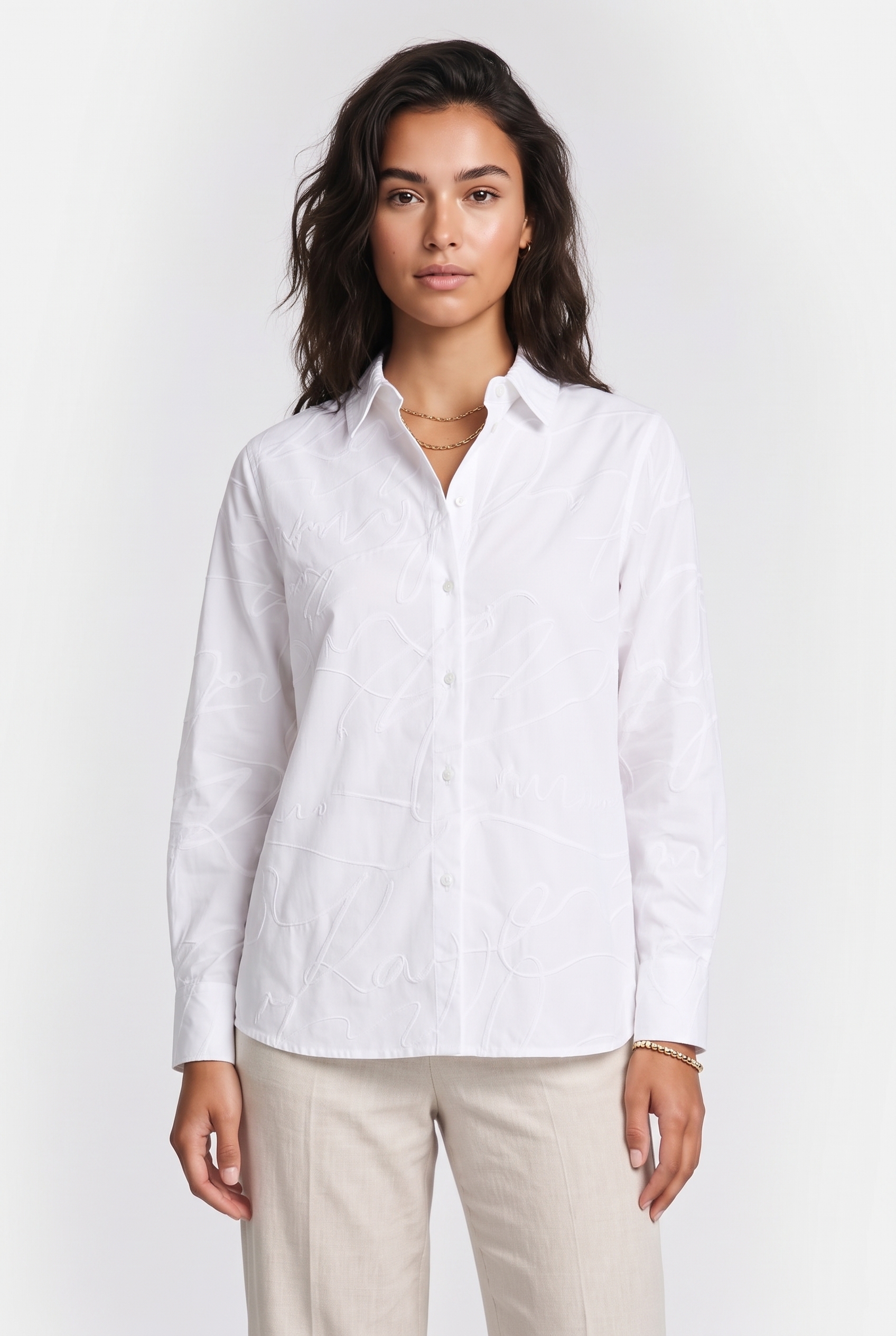 Karl Lagerfeld Embroidery Poplin Shirt White Scribble Maat: 48 | Blouses Outlet | Dames | Wit
