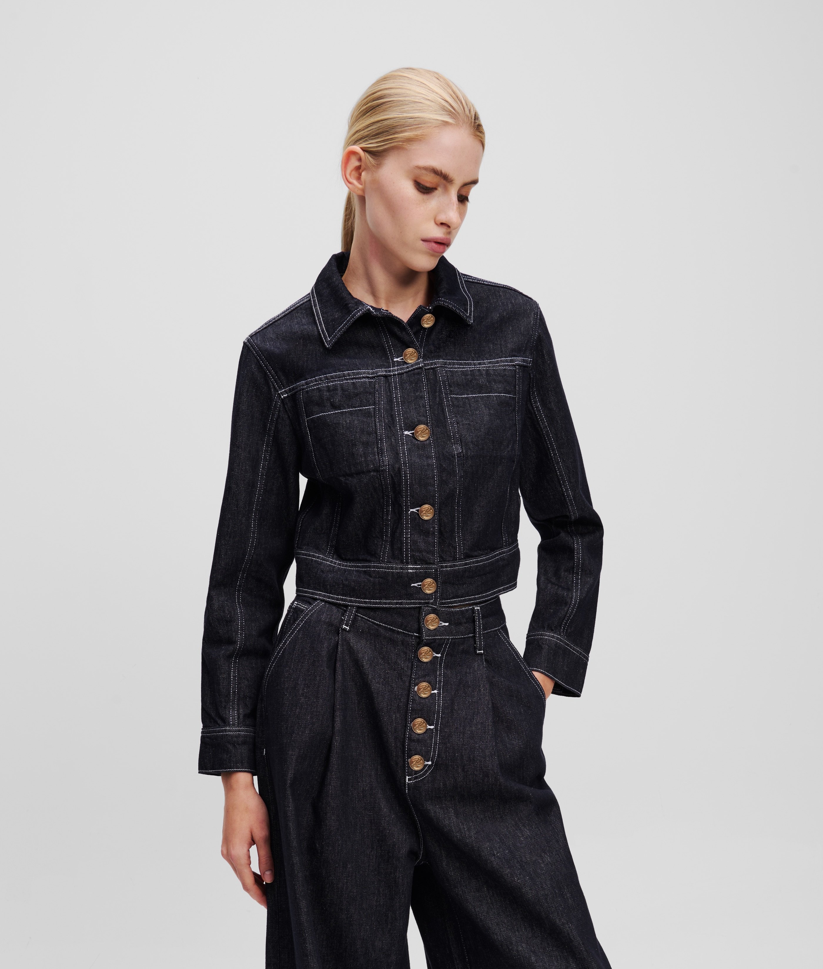 Karl Lagerfeld Button Denim Jacket Dark Blue Denim Maat: M | Spijkerjassen Outlet | Dames | Blauw