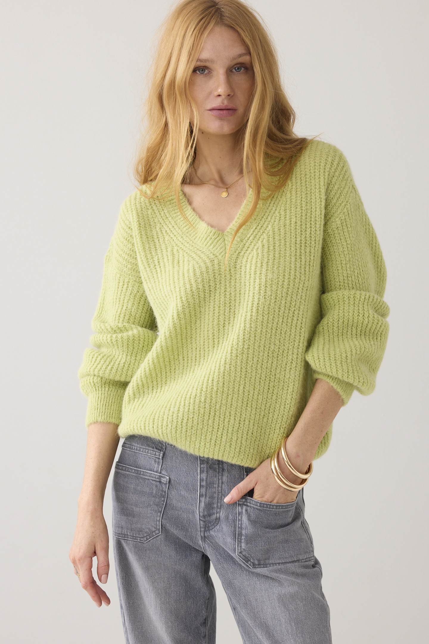 Summum Woman Sweater Garment Dye Knit Misty Lime Maat: M | Sweaters Outlet | Dames | Groen