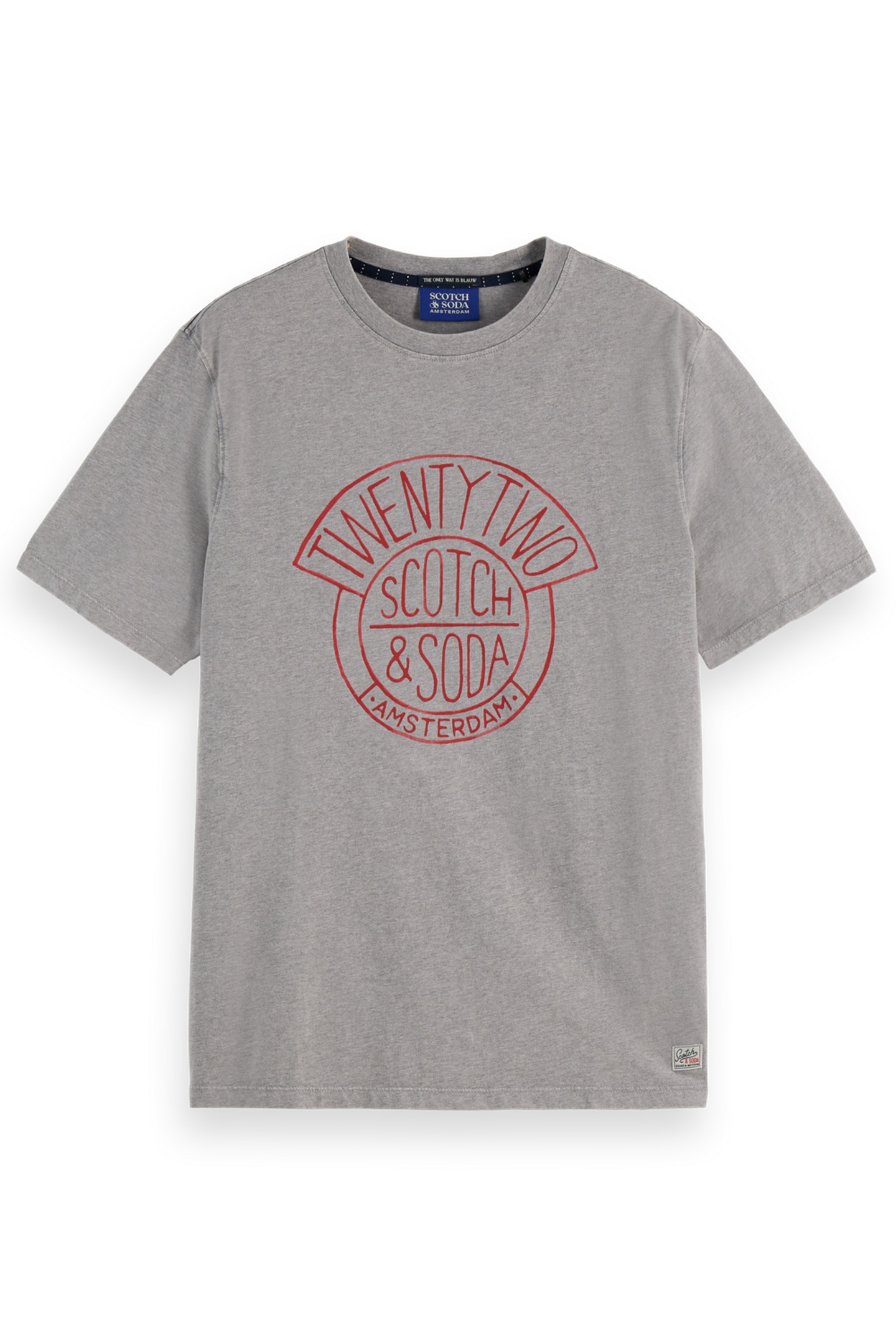 Scotch & Soda Denim Artwork T-shirt Grey Melange Maat: M | T-shirts met Print Outlet | Heren | Grijs