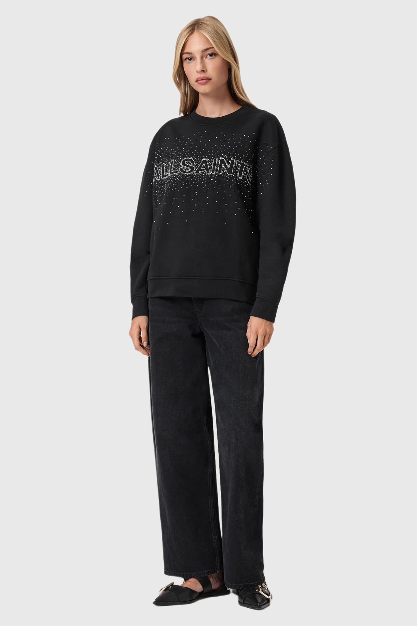 AllSaints Sprinkle Etta Sweat Black Maat: S | Longsleeves Outlet | Dames | Wit
