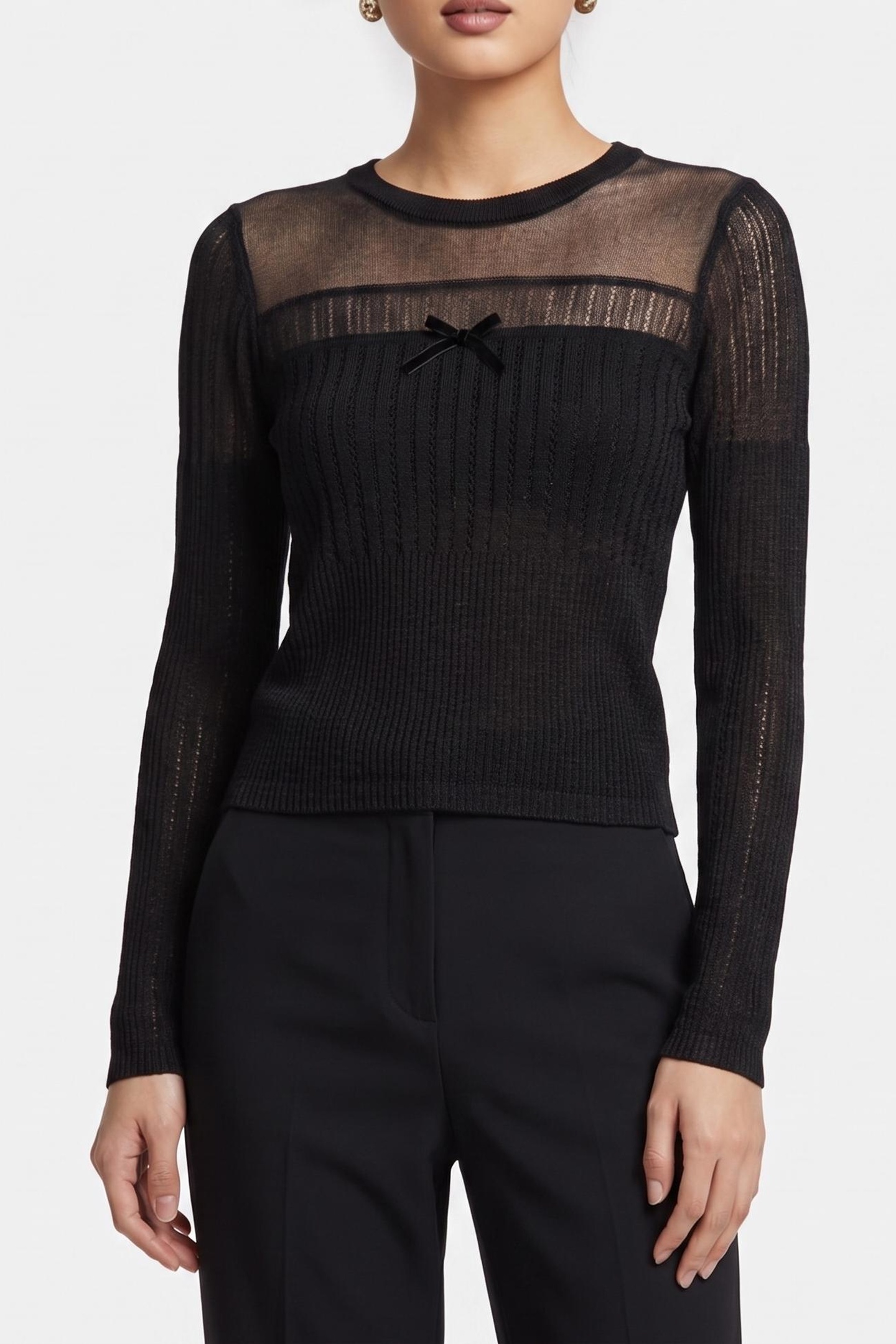 The Kooples Long-sleeved Sweater With Sheer Details Black Maat: 34 | Longsleeves Outlet | Dames | Zwart