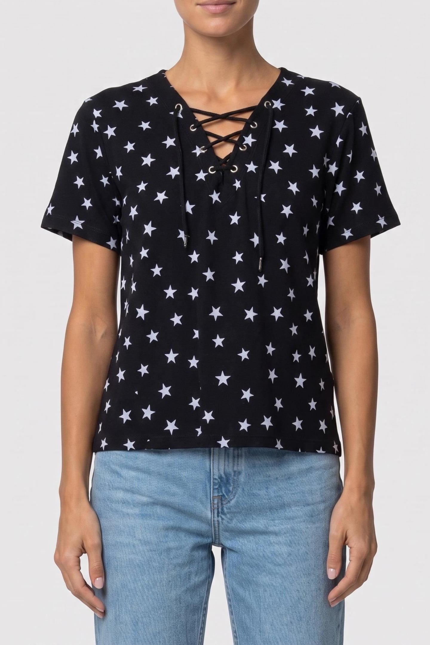 The Kooples Short-sleeved T-shirt W Front Lace-up And Print Black Washed Maat: 36 | Tops Outlet | Dames | Zwart