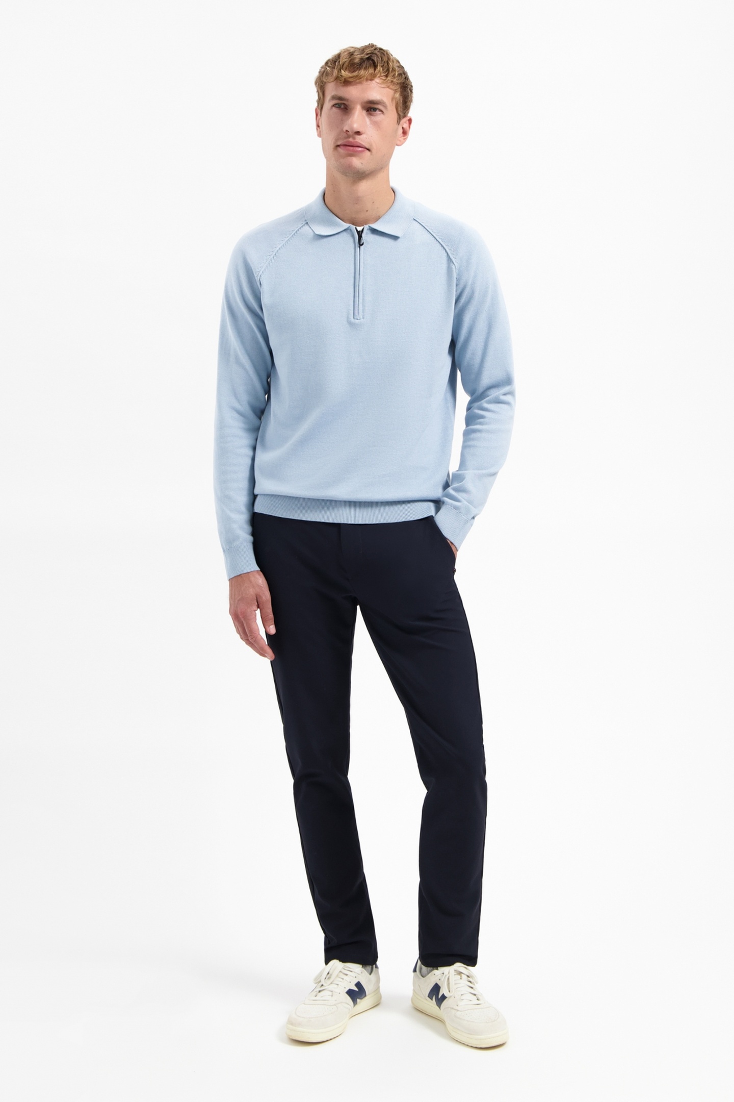 No Excess Pullover Polo Half Zip Solid Dusty Blue Größe: 3XL | Pullover Outlet | Herren | Blau