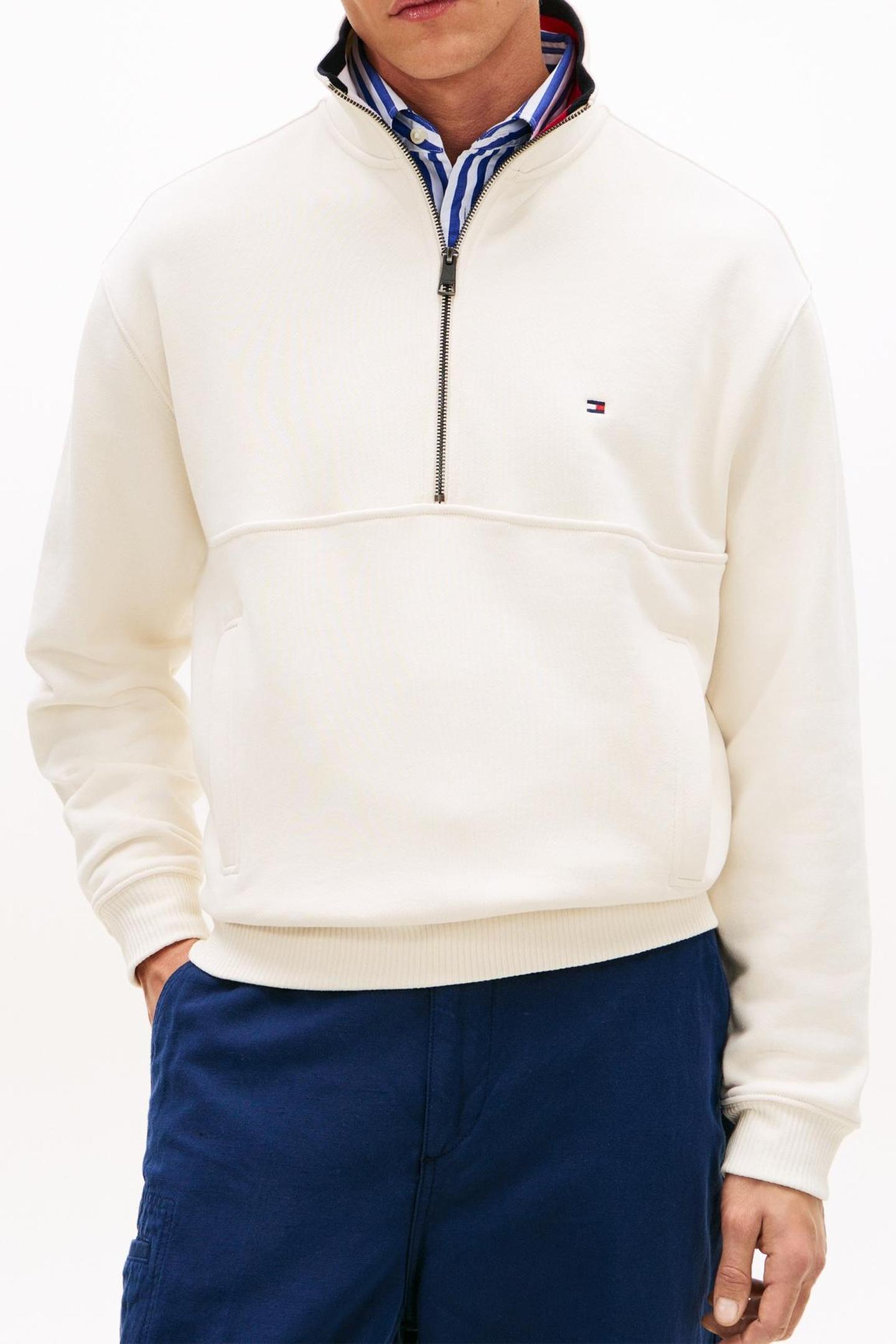 Tommy Hilfiger Flag 1/4 Zip Ivory Petal Maat: M | Sweaters Outlet | Heren | Wit