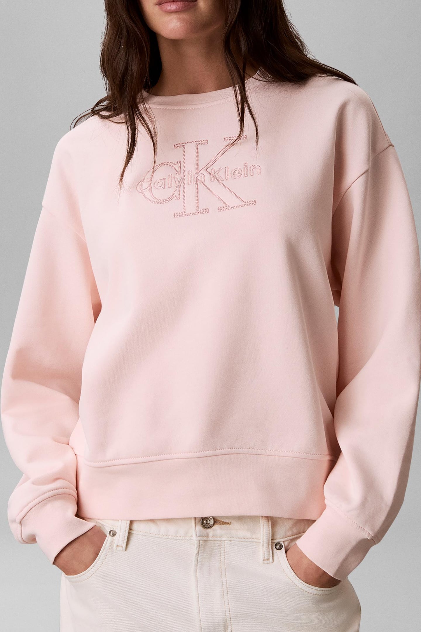Calvin Klein Long Sleeve Baby Terry Seasonal Mangano Calcite Maat: M | Longsleeves Outlet | Dames | Roze