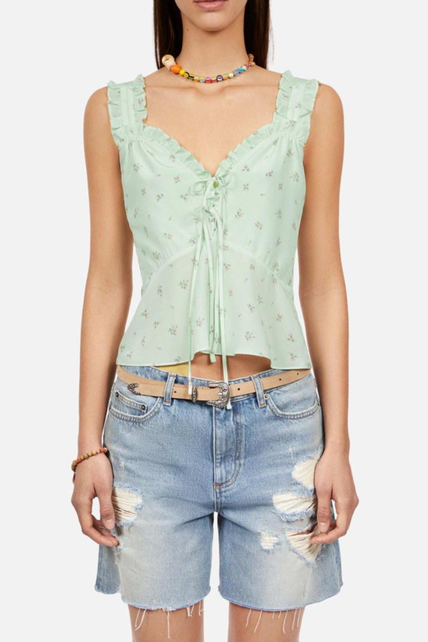 The Kooples Top With Straps And Ruffles Green Maat: 40 | Blouses Outlet | Dames | Groen