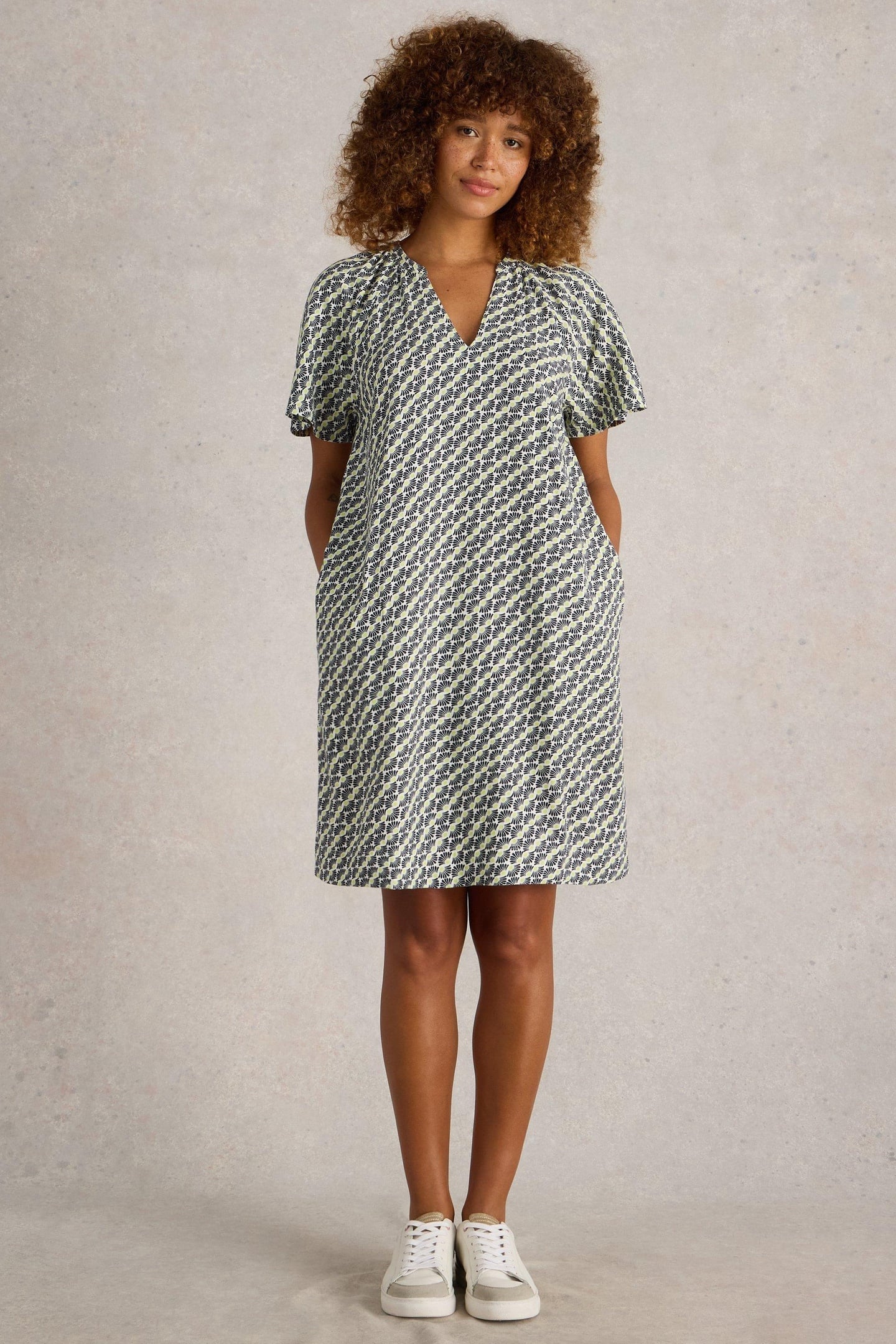 White Stuff Lindsay Linen Blend Dress Ivory Print Maat: 6 REGULAR | Blousejurken Outlet | Dames | Wit