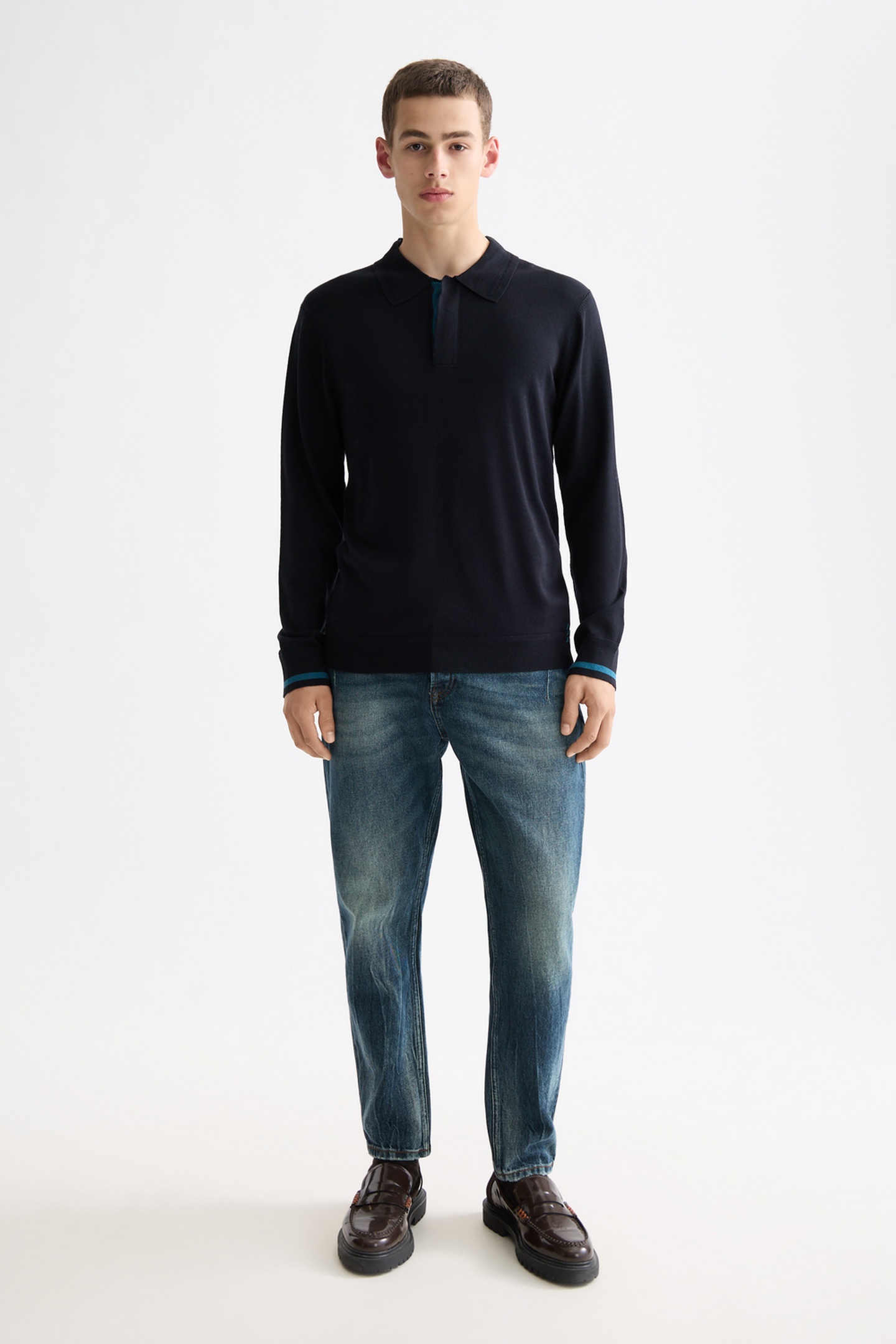 Scotch & Soda Ecovero Blend Knitted Long Sleeve Polo Anthracite Maat: S | Poloshirts Outlet | Heren | Zwart
