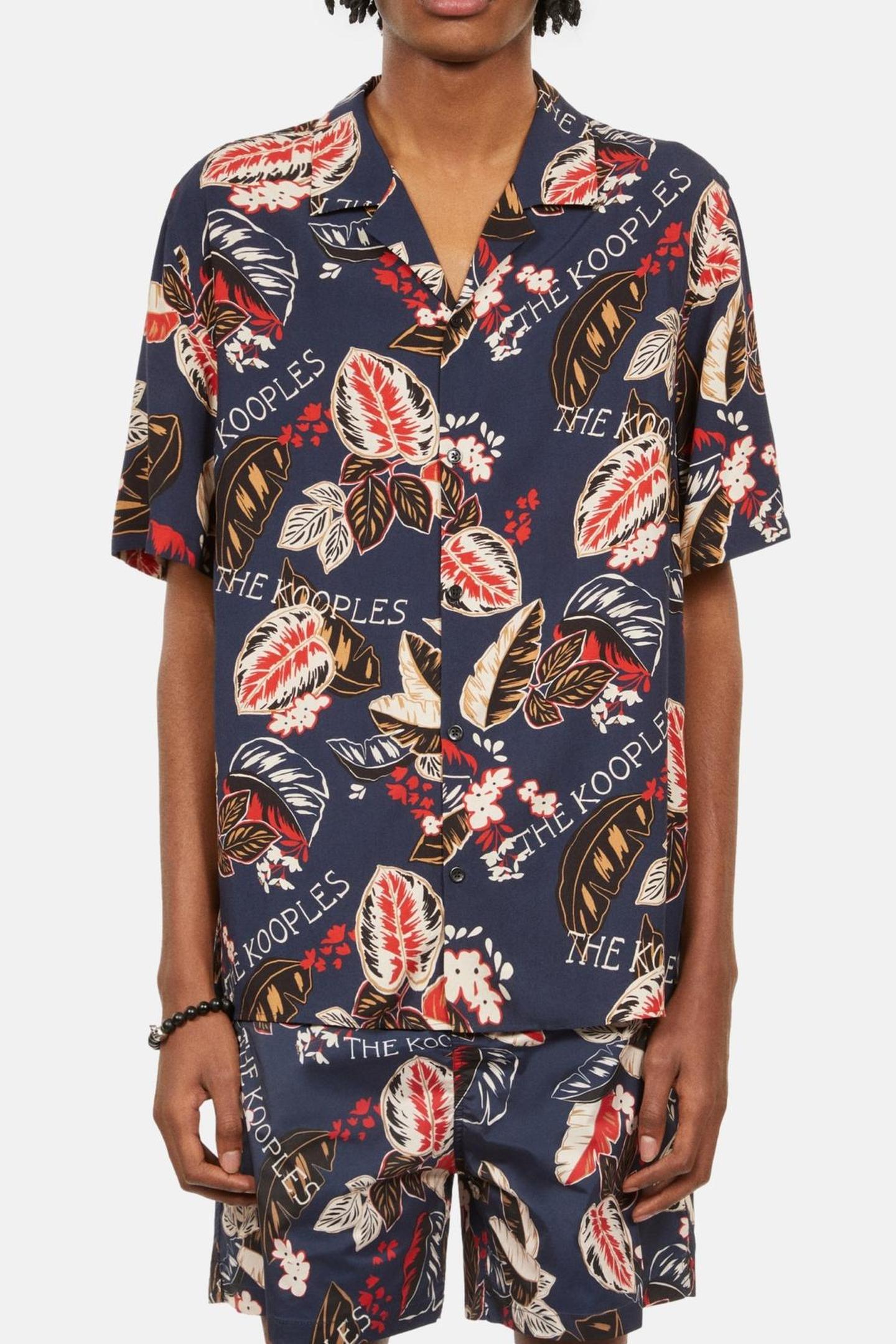 The Kooples Short-sleeved Patterned Shirt Navy Maat: S | Casual Overhemden Outlet | Heren | Blauw