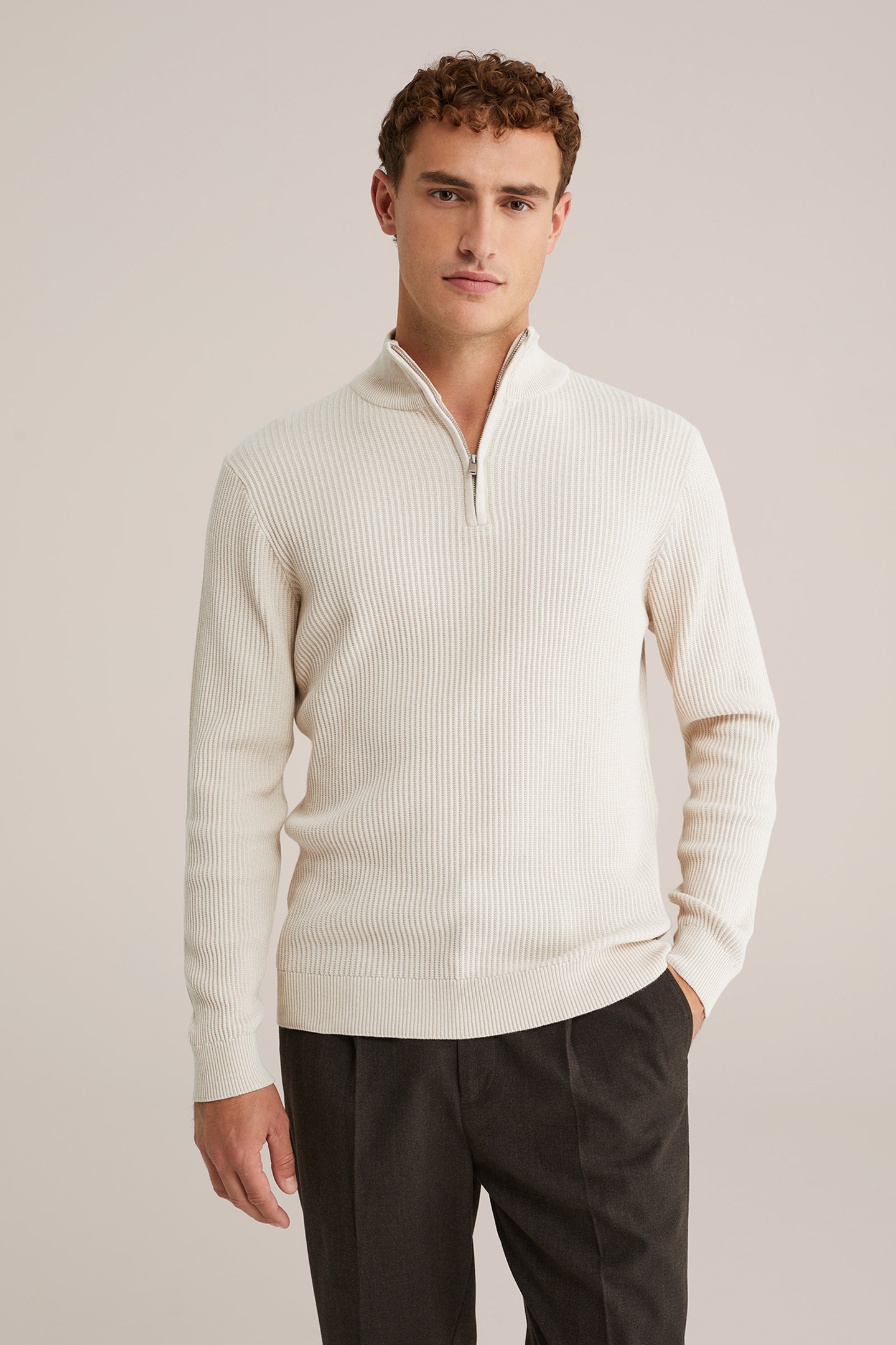We Fashion Halfway Zipper Beige Maat: XL | Sweaters Outlet | Heren | Beige