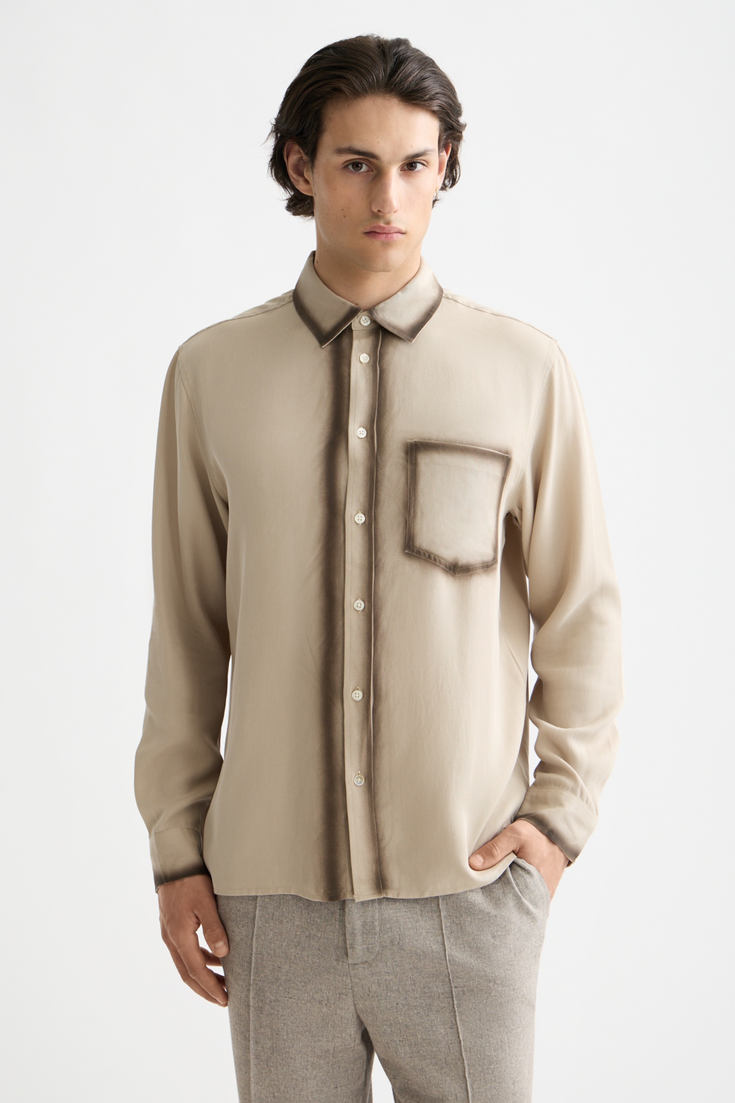 Scotch & Soda Relaxed Fit Tencel Shirt Plaza Taupe Maat: L | Zakelijke Overhemden Outlet | Heren | Beige