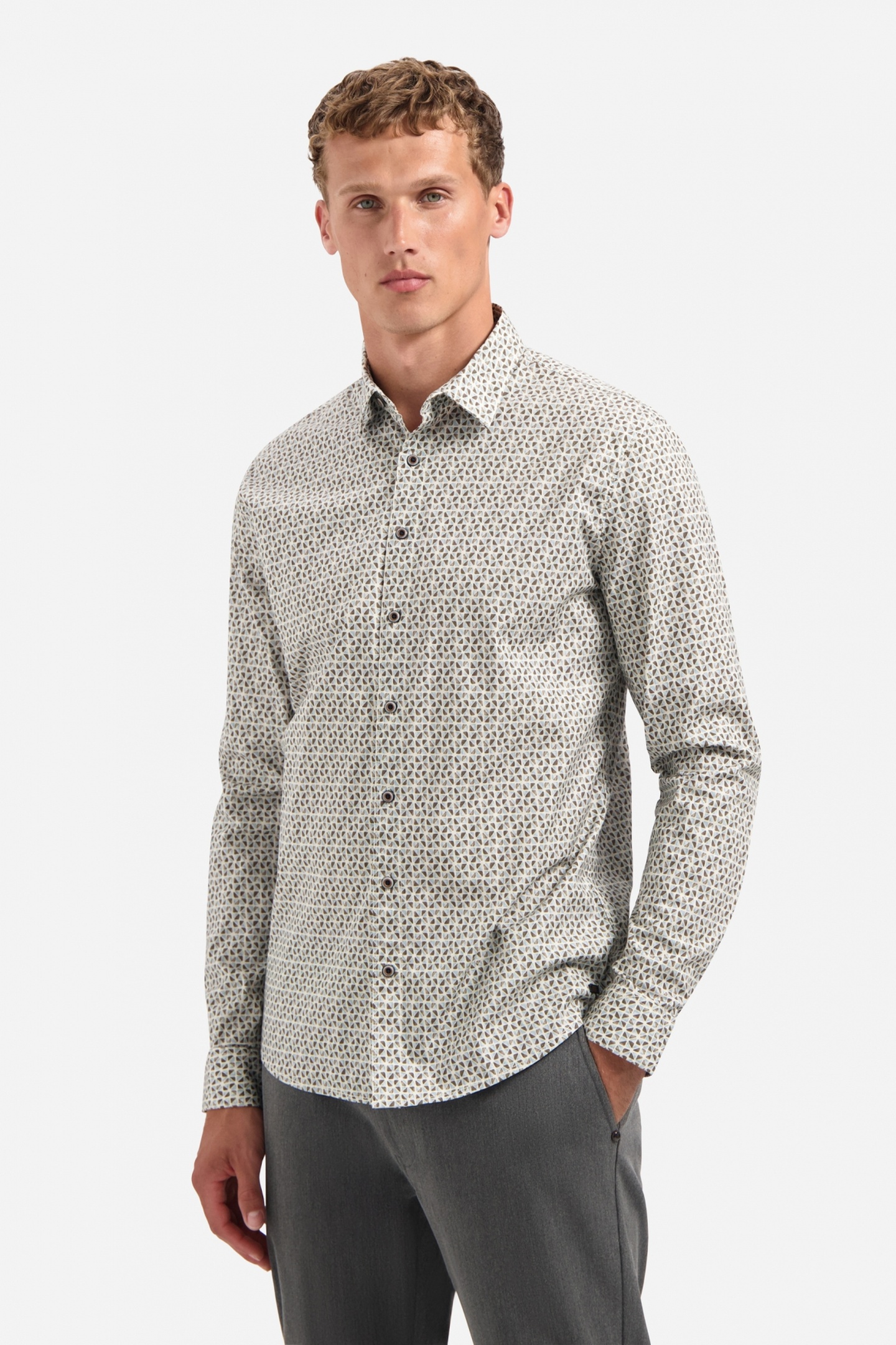 No Excess Shirt Stretch Allover Printed Taupe Taille: S | Casual chemises Outlet | Homme | Le Noir