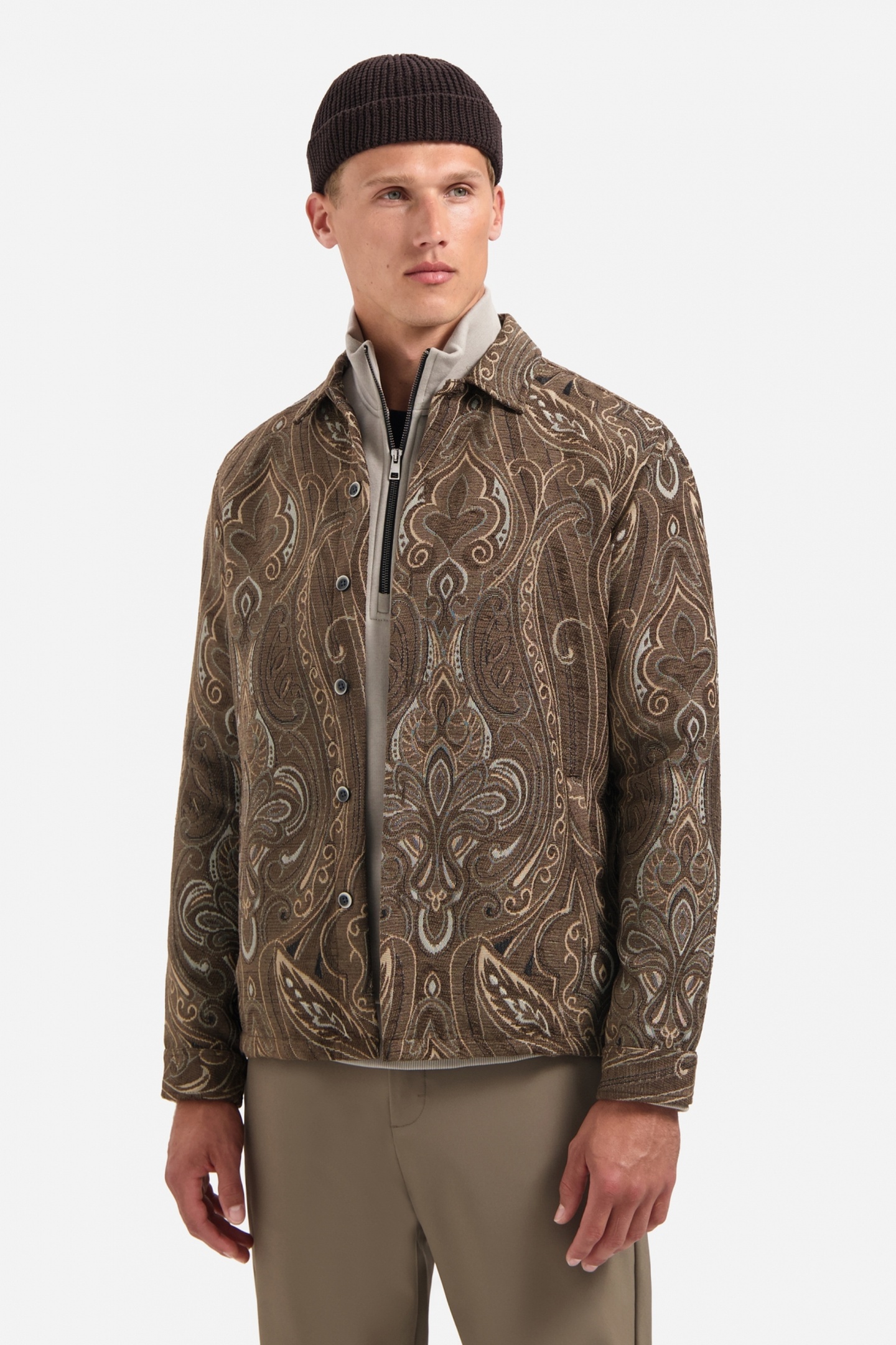 No Excess Overshirt Buttons Fancy Jacquard Brown Maat: XXL | Casual Overhemden Outlet | Heren | Bruin