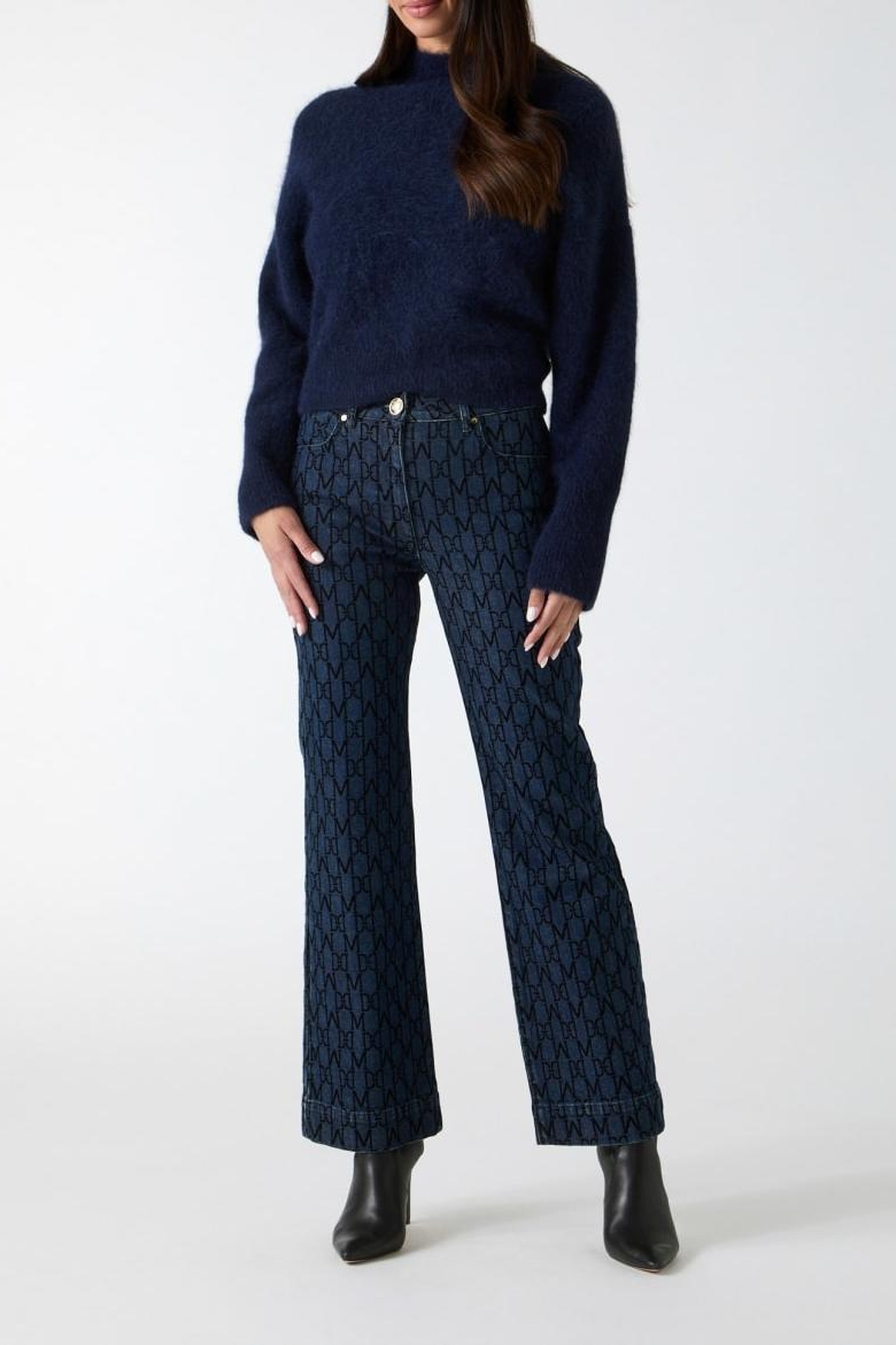 GUESS Denise Crop Sweater Daring Ocean Multi Maat: M | Sweaters Outlet | Dames | Blauw