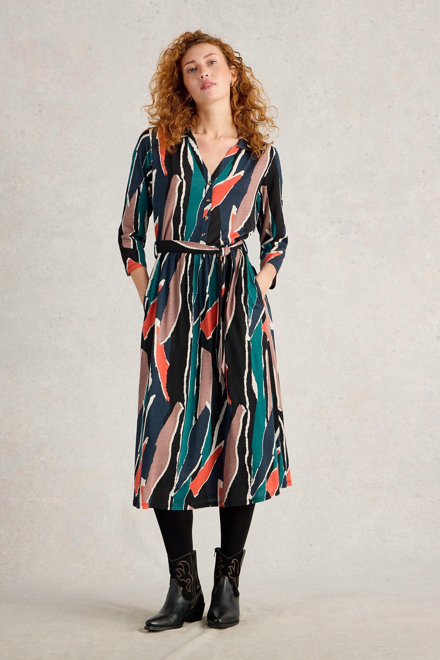 White Stuff Ava Jersey Shirt Dress Black Multi Maat: 8 REGULAR | Blousejurken Outlet | Dames | Zwart