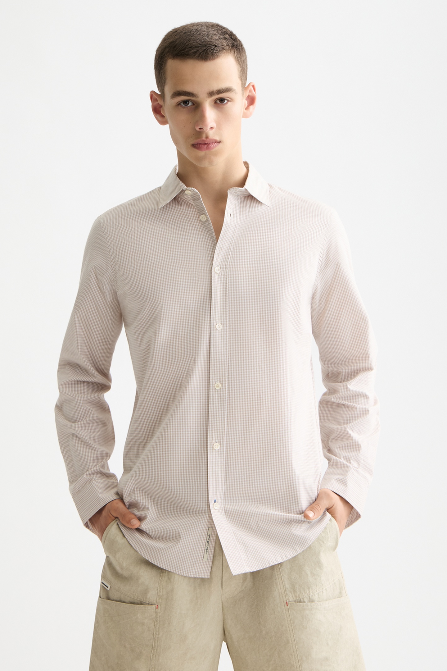 Scotch & Soda Micro-check Poplin Shirt Plaza Taupe Micro Check Maat: XXL | Casual Overhemden Outlet | Heren | Beige