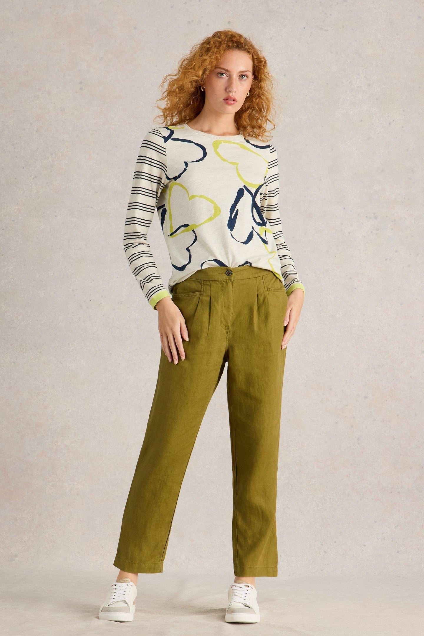 White Stuff Rowena Linen Trouser Khaki Green Maat: 22 REGULAR | Straight Broeken Outlet | Dames | Bruin