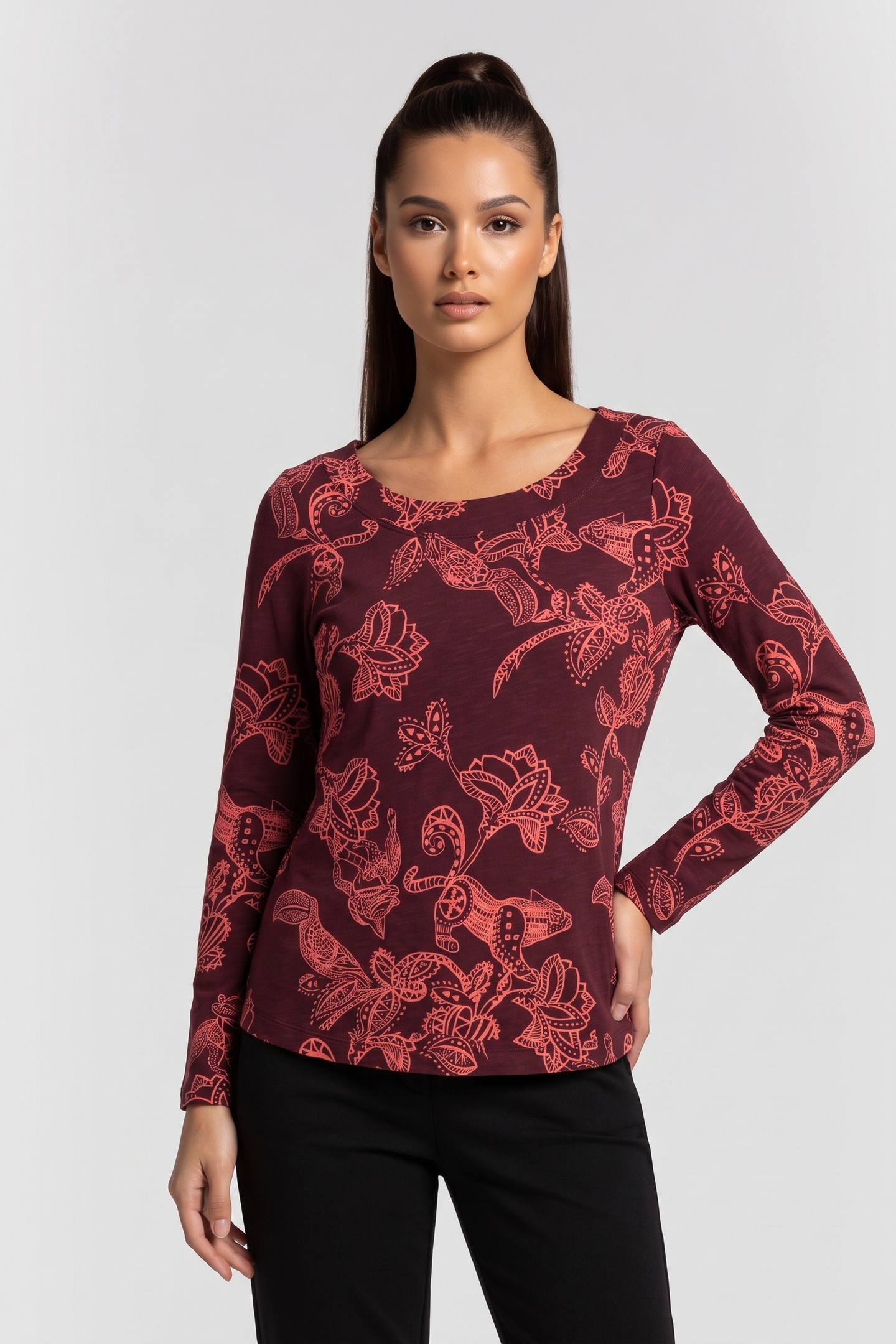 White Stuff Wendy Ls Tee Plum Print Maat: 12 | Longsleeves Outlet | Dames | Paars