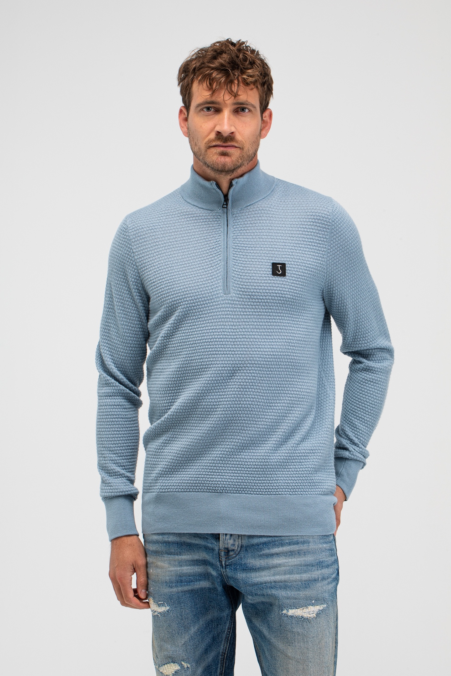 Butcher of Blue Structure Halfzip Horizon Blue Maat: S | Sweaters Outlet | Heren | Blauw