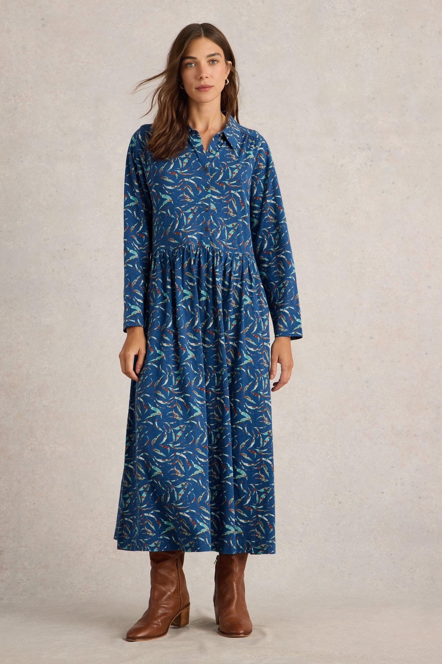 White Stuff Rylee Jersey Shirt Dress Blue Print Maat: 18 REGULAR | Maxi Jurken Outlet | Dames | Blauw