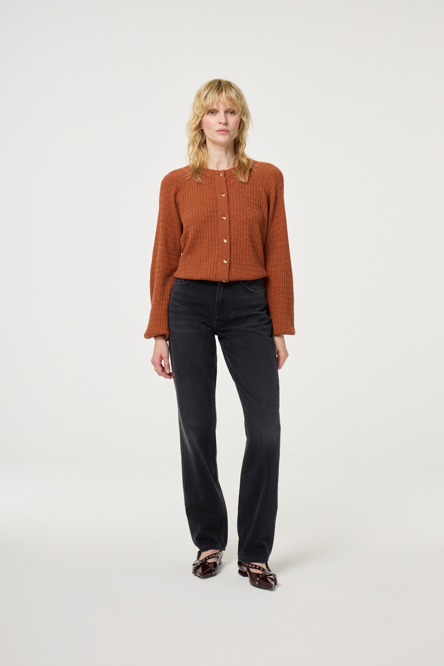 Fabienne Chapot Charlotta Cardigan Burnt Sugar Maat: S | Gebreide Truien Outlet | Dames | Bruin