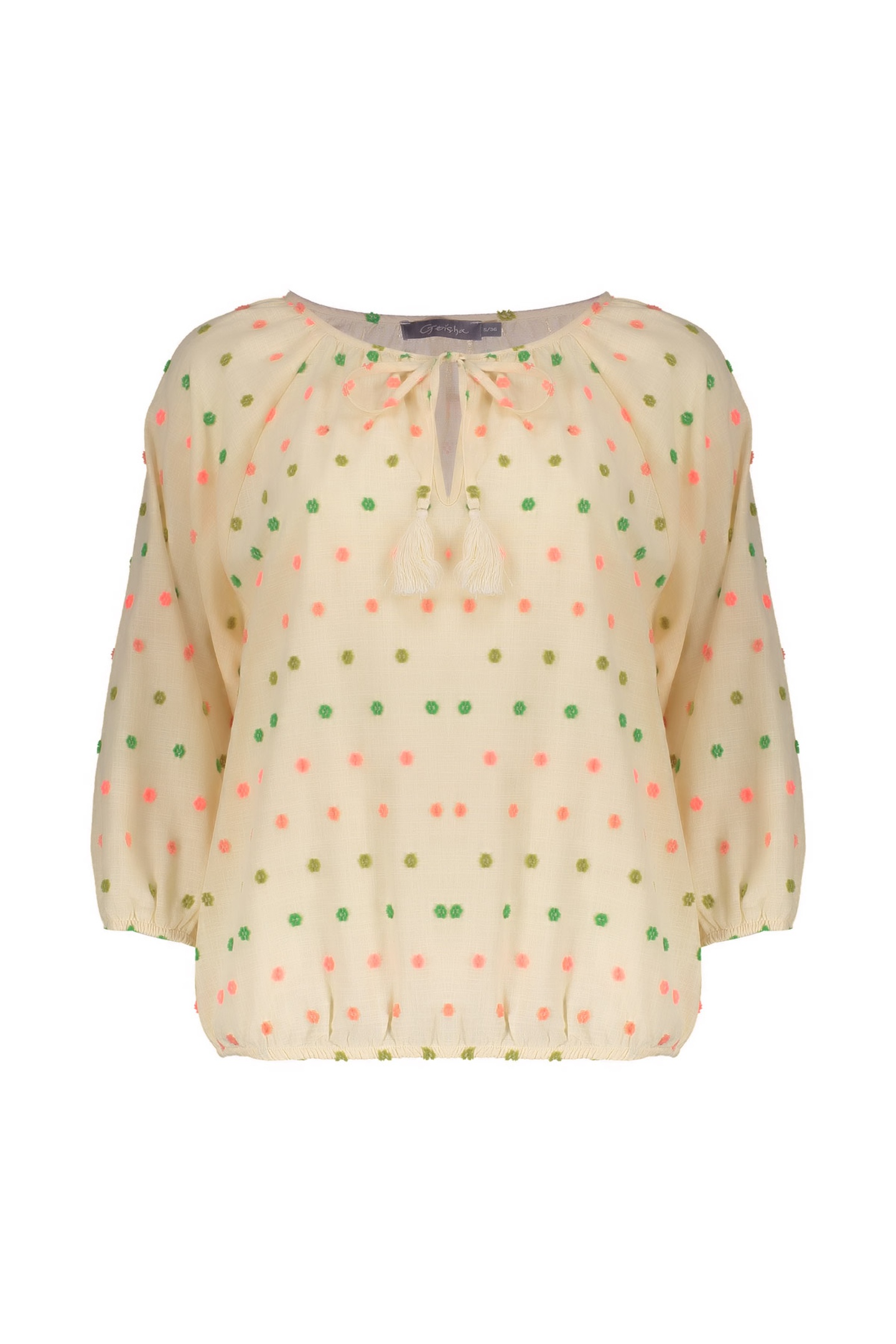 Geisha Top Ecru/green/blush Maat: M | Longsleeves Outlet | Dames | Groen