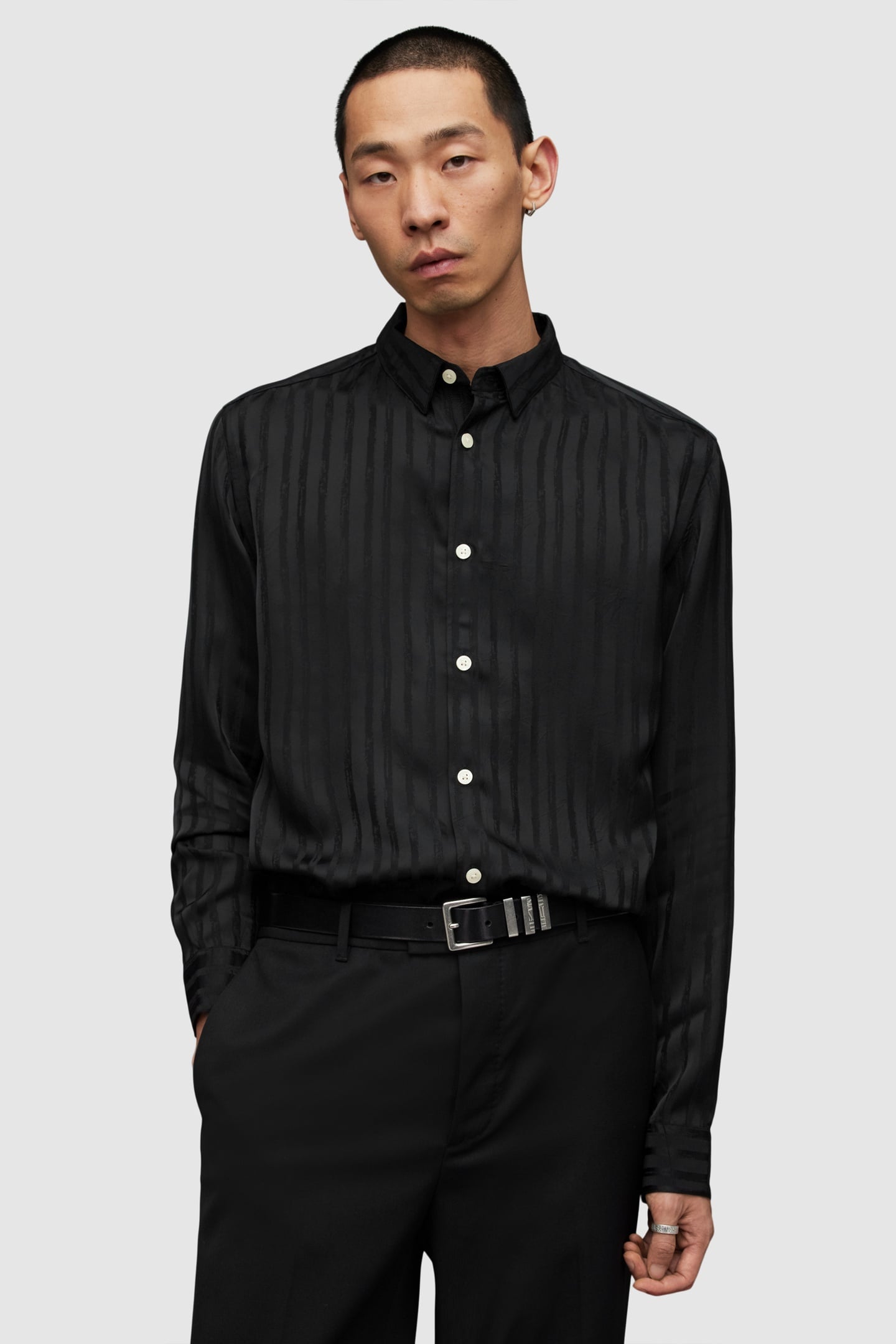 AllSaints Auriga Ls Shirt Astro Black Maat: XL | Zakelijke Overhemden Outlet | Heren | Zwart