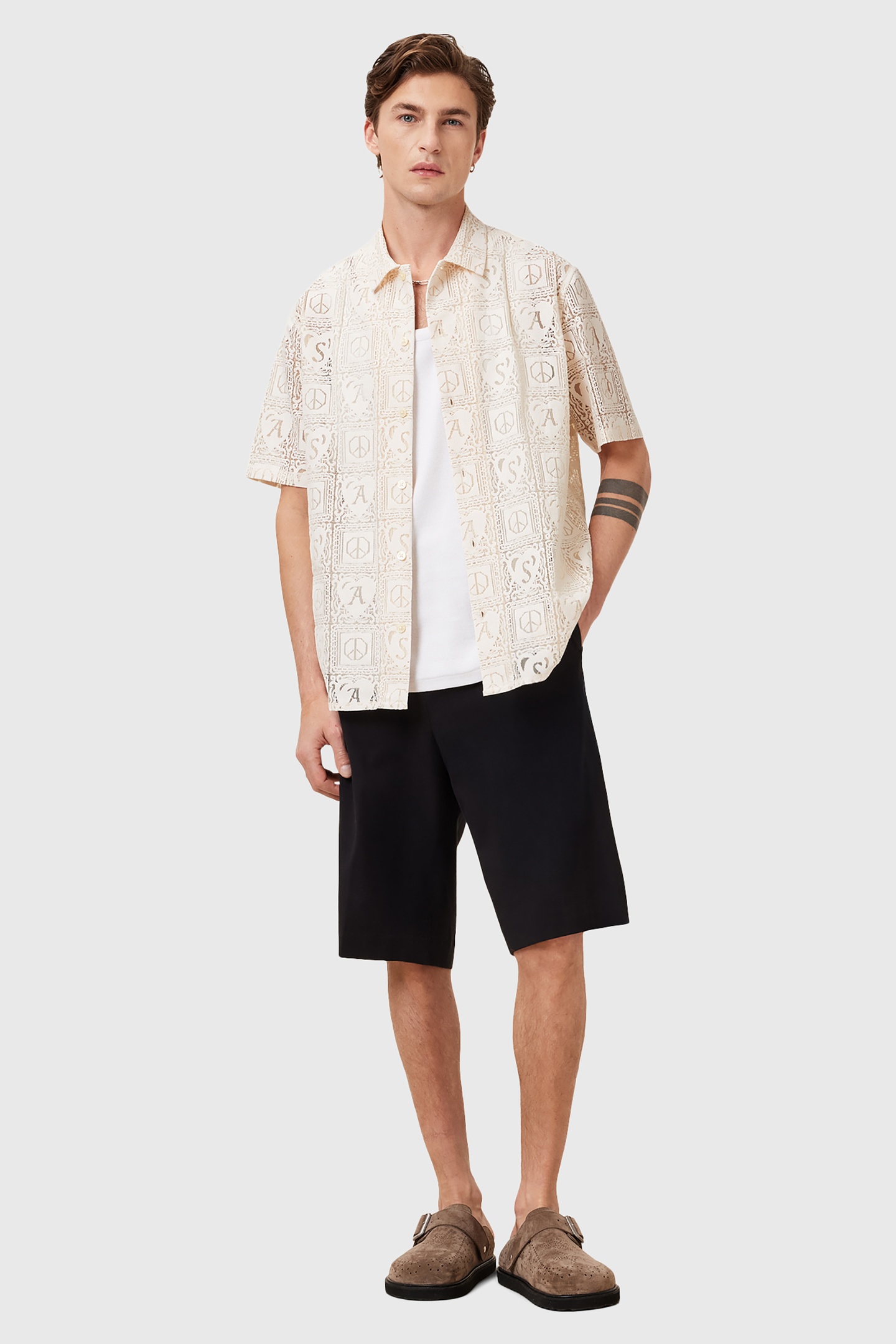 AllSaints Netley Ss Shirt Jetstream White Maat: XL | Casual Overhemden Outlet | Heren | Wit