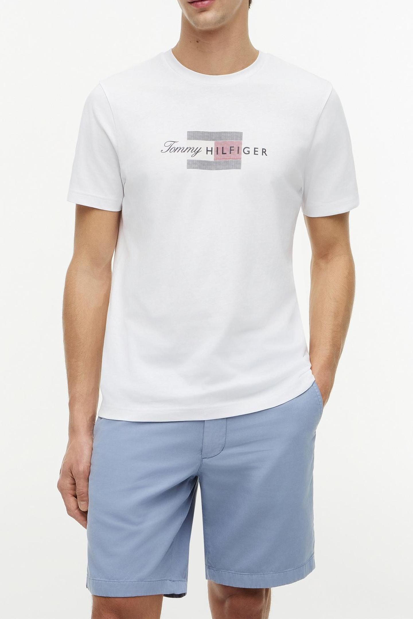 Tommy Hilfiger Script Flag Regular White Größe: M | Bedruckte T-Shirts Outlet | Herren | Weiß
