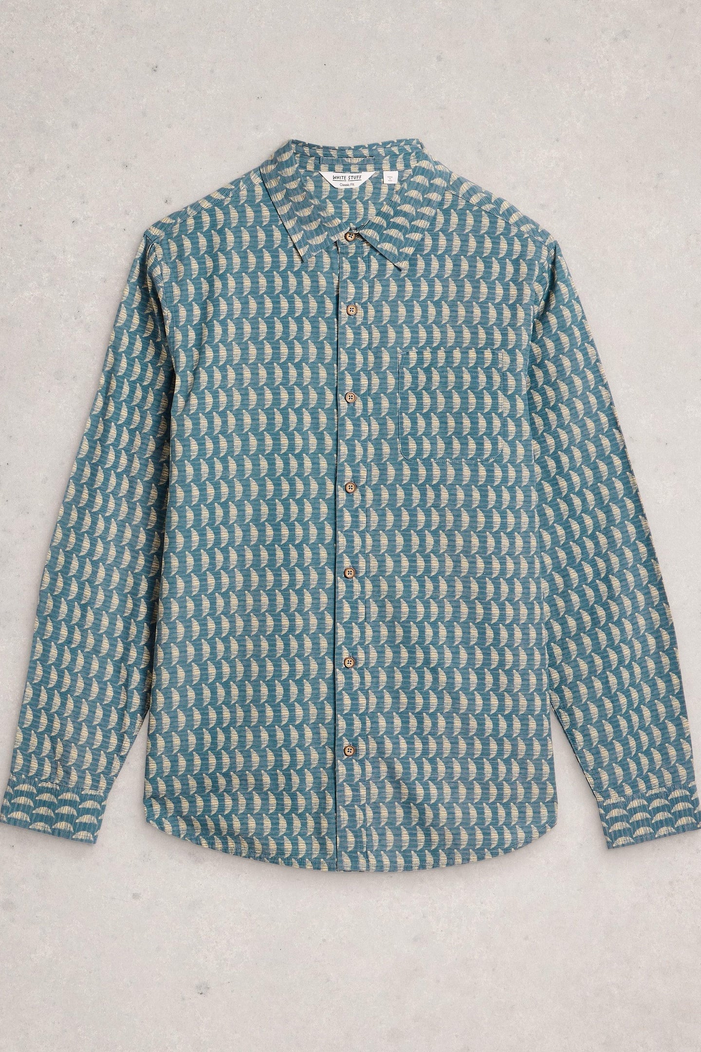 White Stuff Geo Ls Printed Shirt Green Print Maat: XL | Casual Overhemden Outlet | Heren | Groen