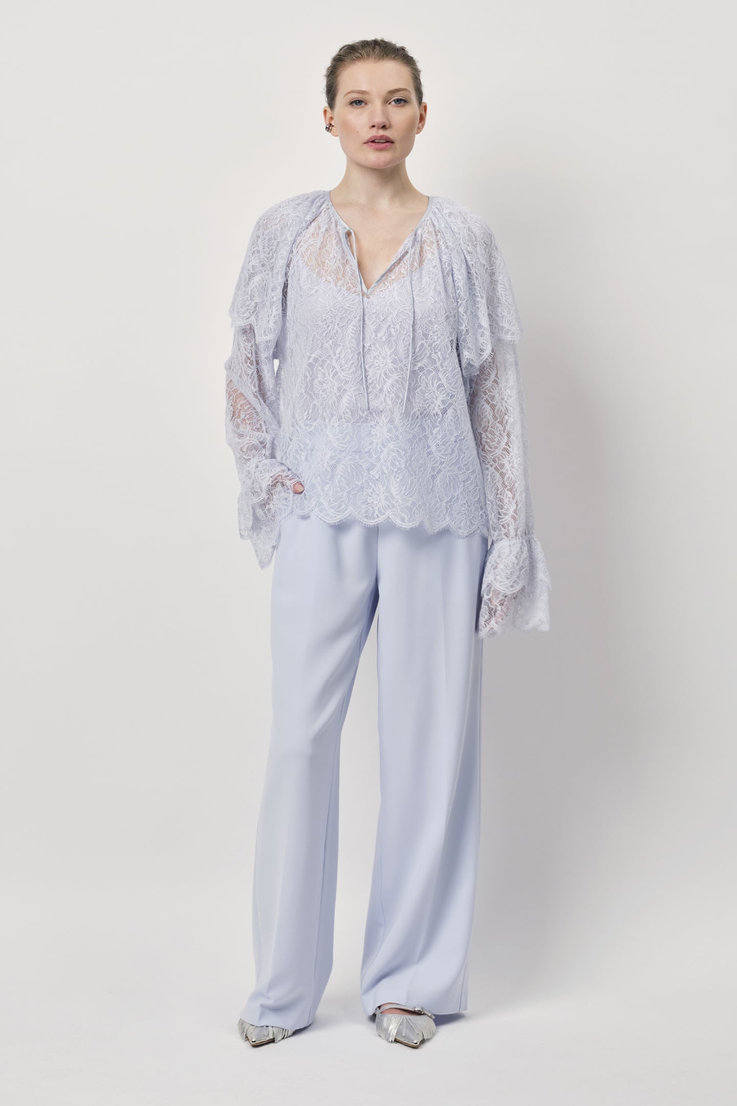 Dante6 Zilan Boho Detailed Lace Top Crystal Blue Maat: 34 | Longsleeves Outlet | Dames | Blauw