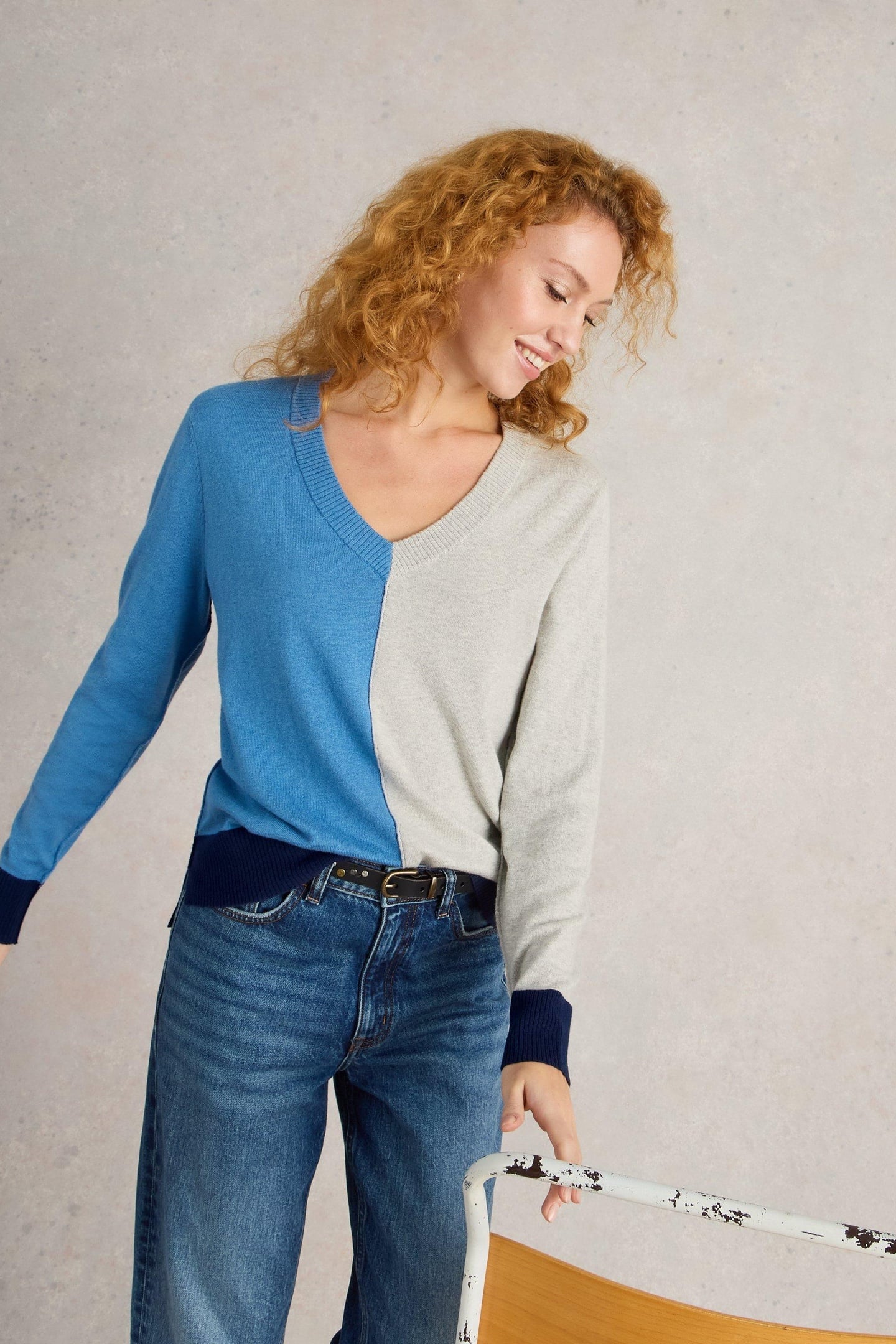White Stuff Maggie V Neck Jumper Blue Multi Maat: 8 | Sweaters Outlet | Dames | Blauw