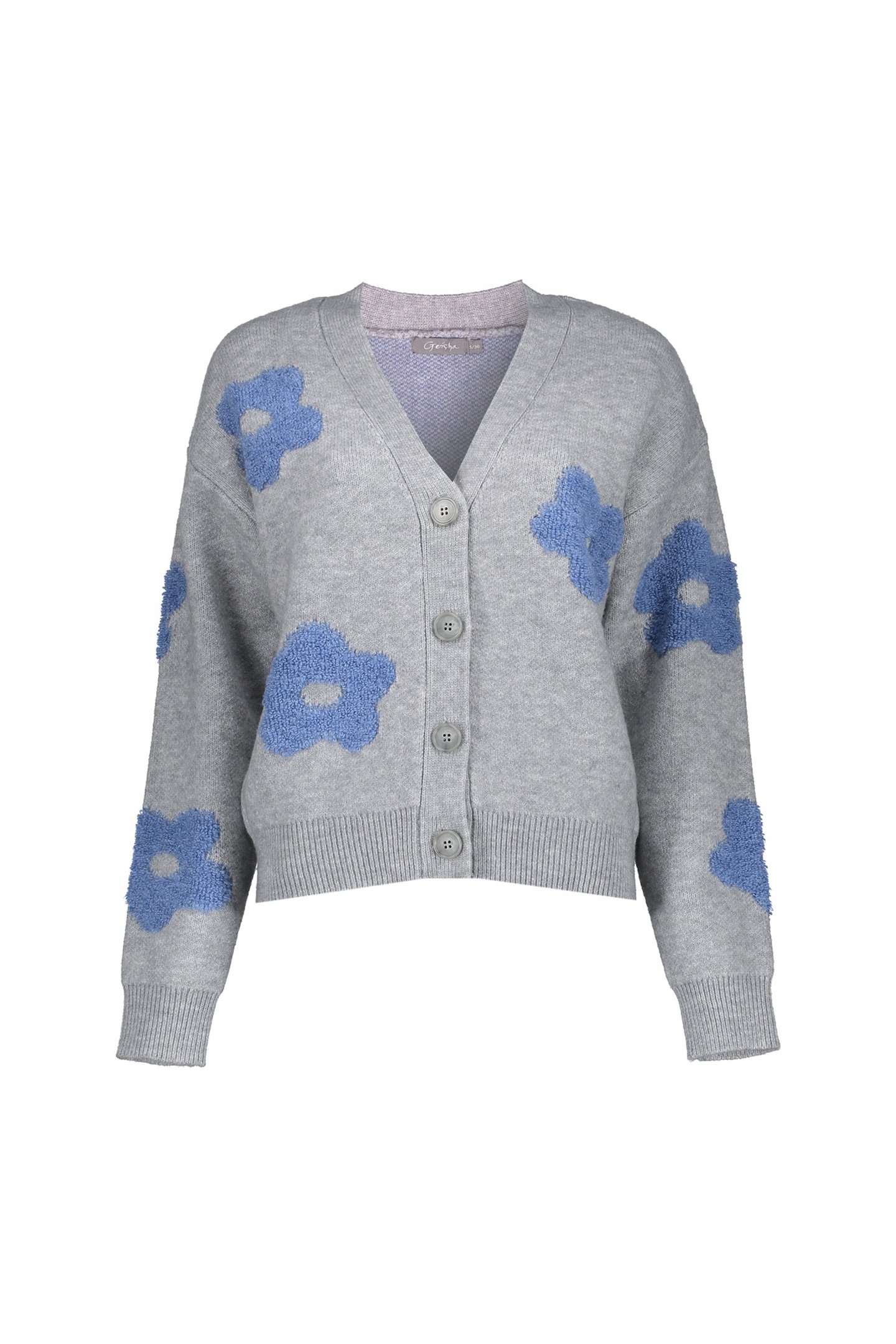 Geisha Vest Flowers Grey Melange/blue Taglia: XL | Cardigan Outlet | Donna | Grigio