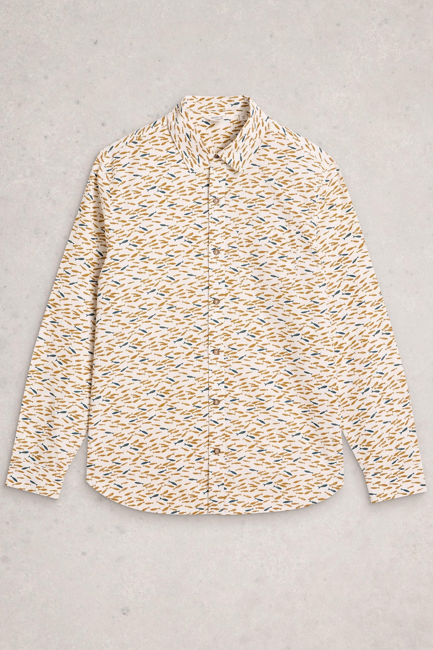 White Stuff Shoal Fish Ls Printed Shirt White Print Maat: S | Casual Overhemden Outlet | Heren | Blauw