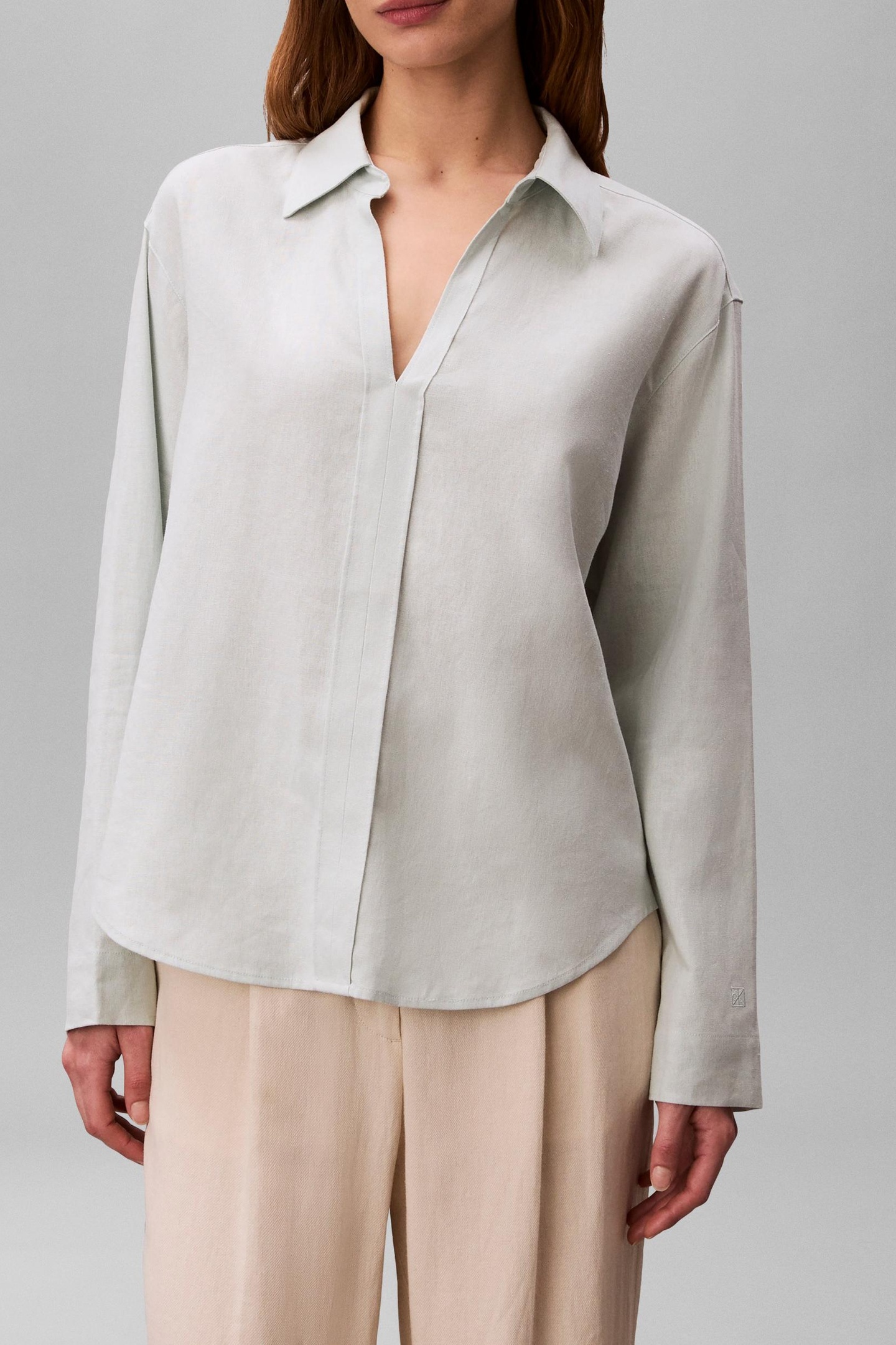 Calvin Klein Linen Ls Shirt Pale Meadow Taglia: XS | Maglie a manica lunga Outlet | Donna | Bianco