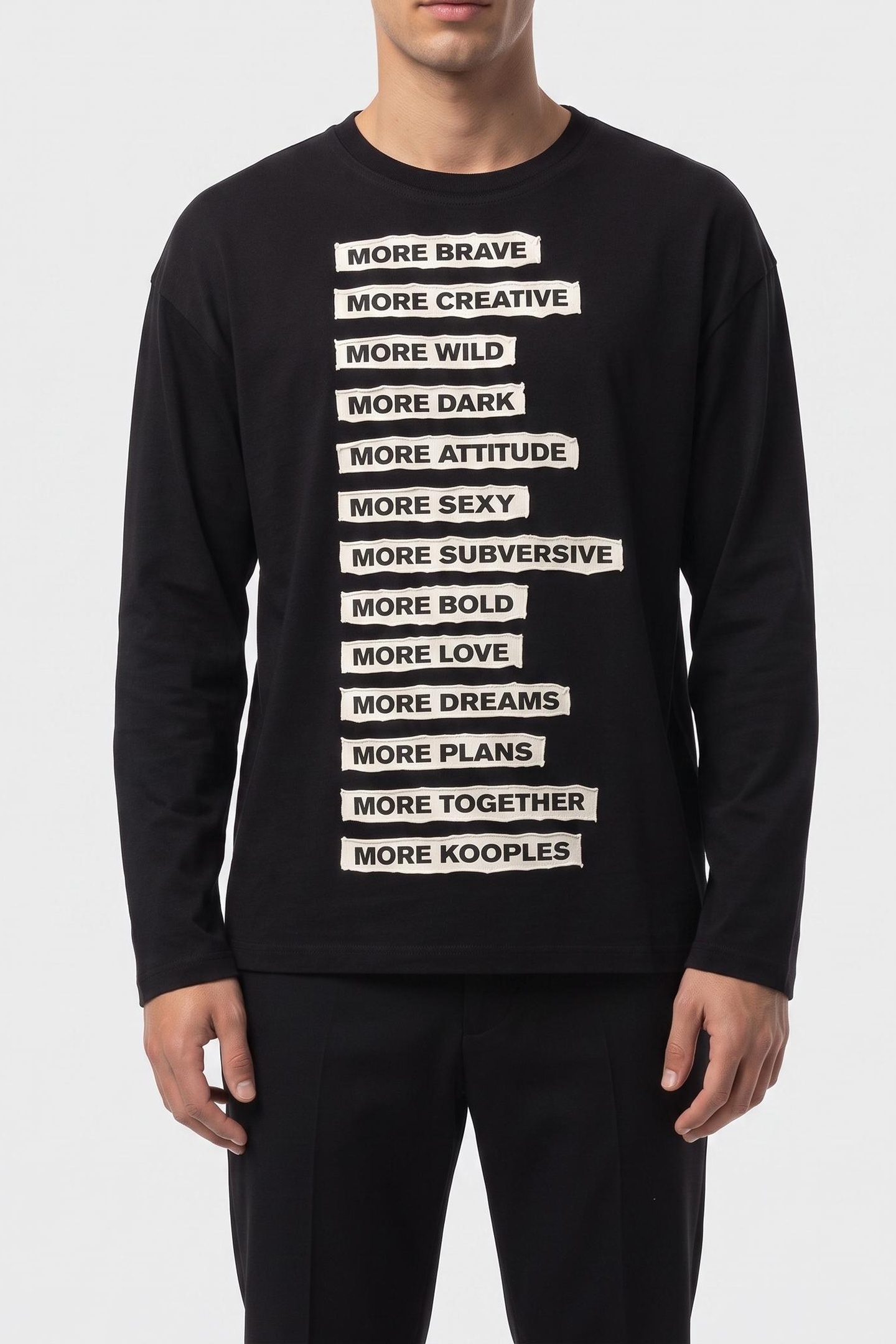 The Kooples Long-sleeved T-shirt With Applique Patches Black Washed Maat: XL | Longsleeves Outlet | Heren | Zwart