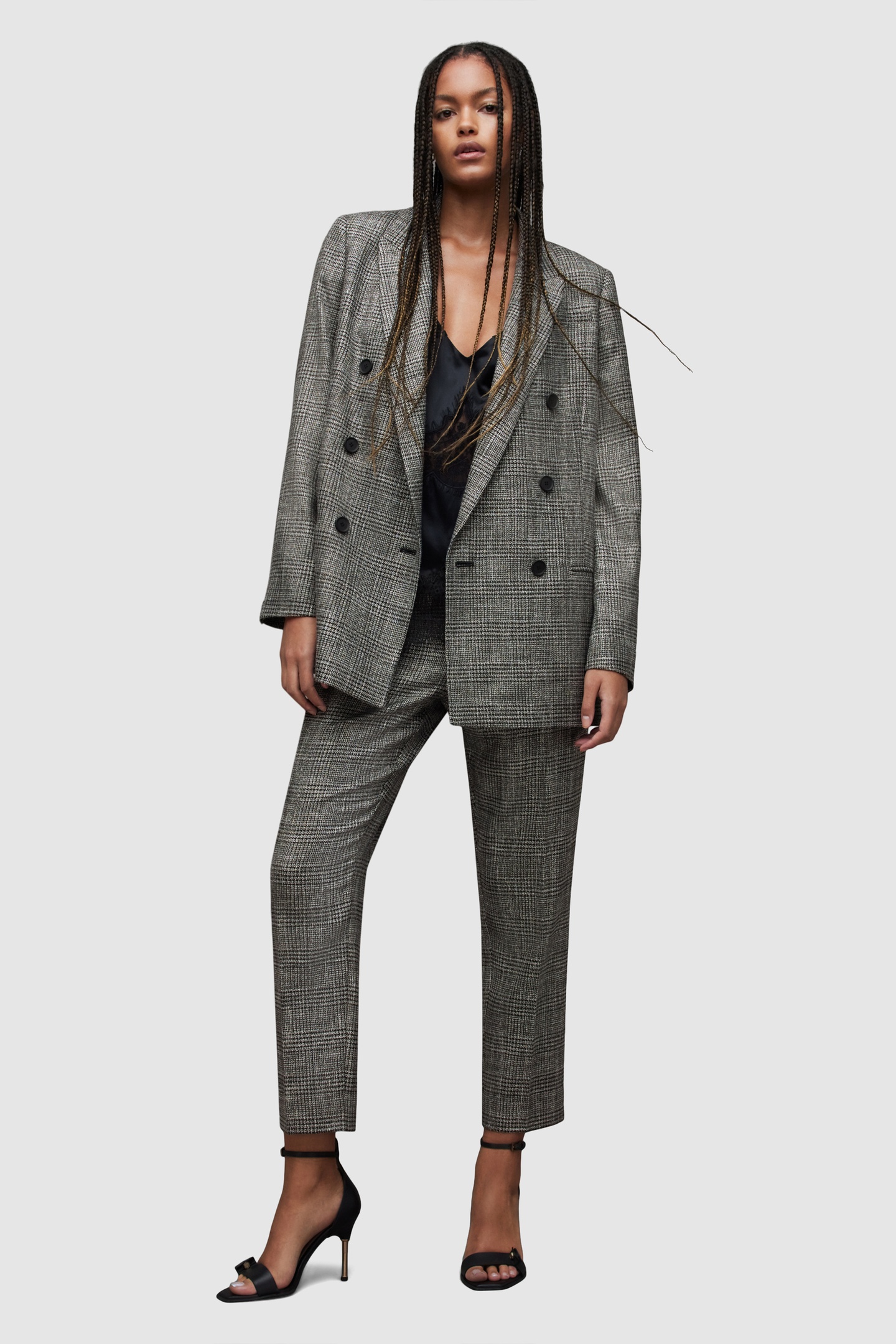 AllSaints Astrid Sparkle Blazer Grey Check Maat: 6 | Blazers Outlet | Dames | Grijs