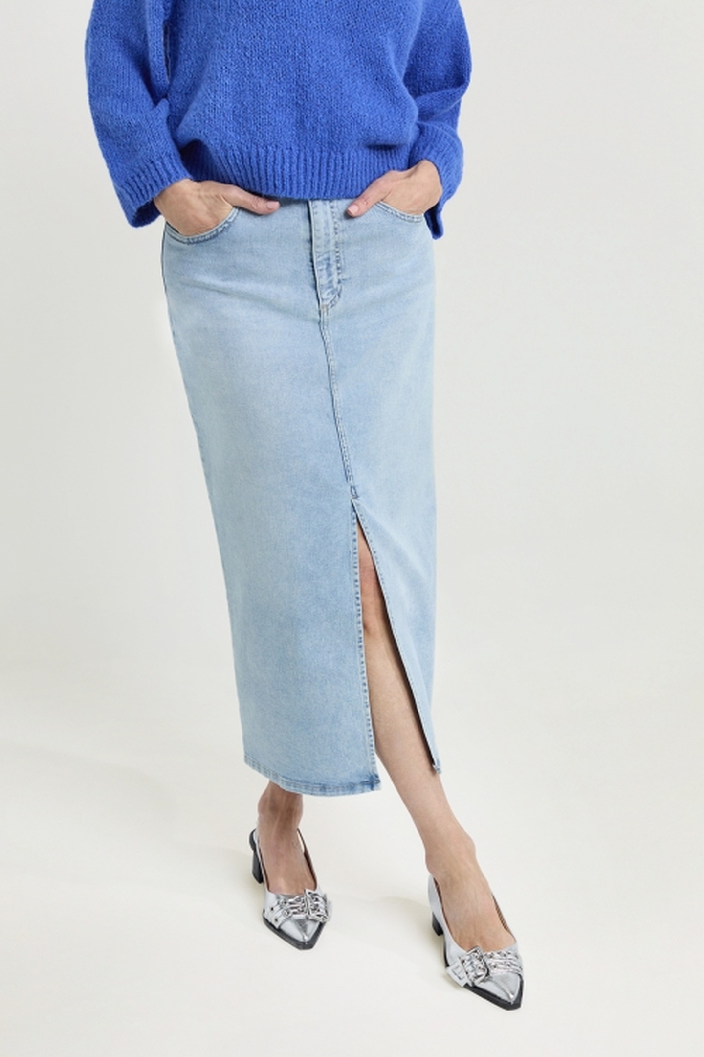 Josephine & Co Angelique Skirt Light Jeans Maat: 38 | Midi Rokken Outlet | Dames | Blauw