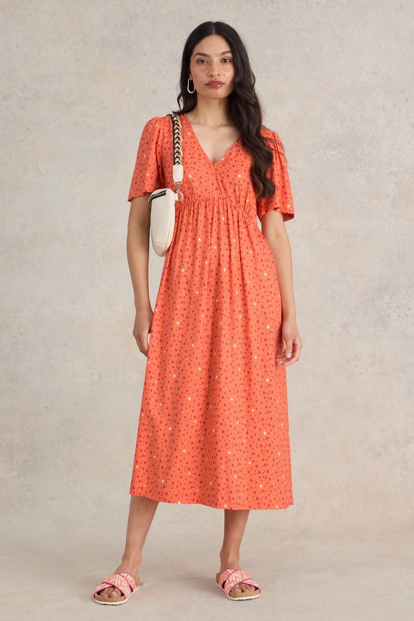 White Stuff Lucy Midi Dress Orange Multi Maat: 12 PETITE | Midi Jurken Outlet | Dames | Oranje