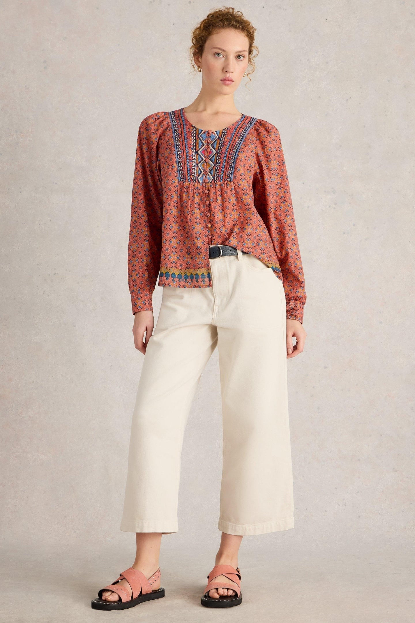 White Stuff Abigail Embroidered Top Pink Multi Maat: 16 | Longsleeves Outlet | Dames | Roze