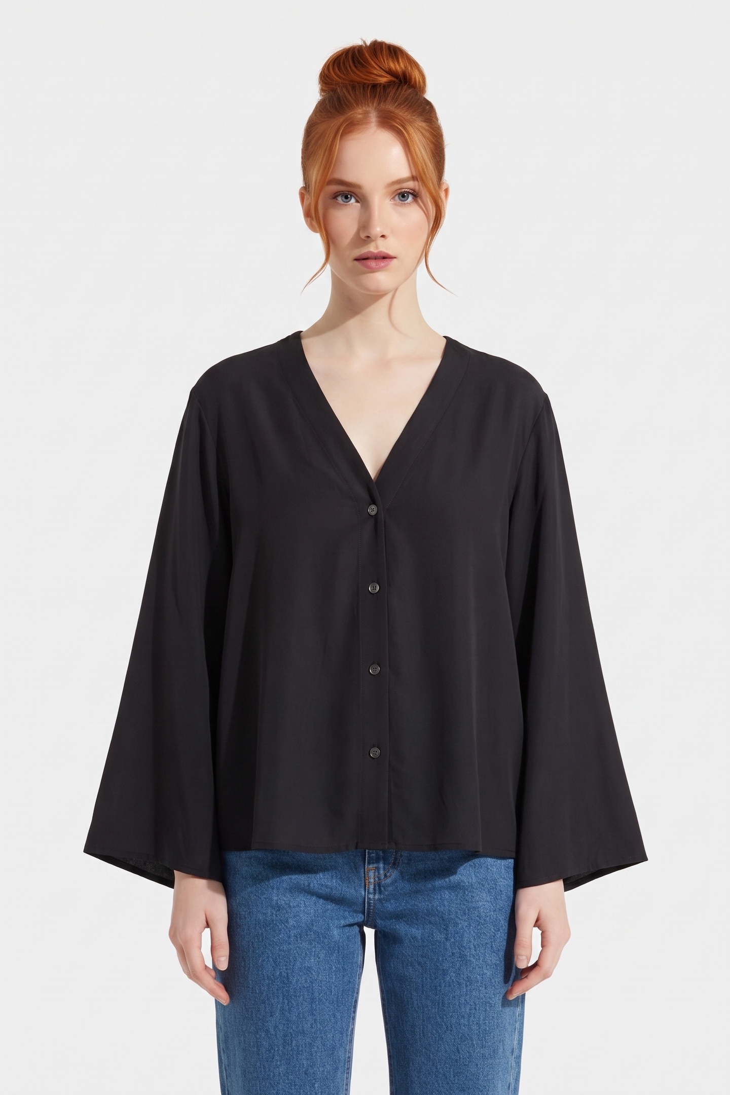 ARKET Sola Habotai Silk Shirt Black Maat: M | Blouses Outlet | Dames | Zwart