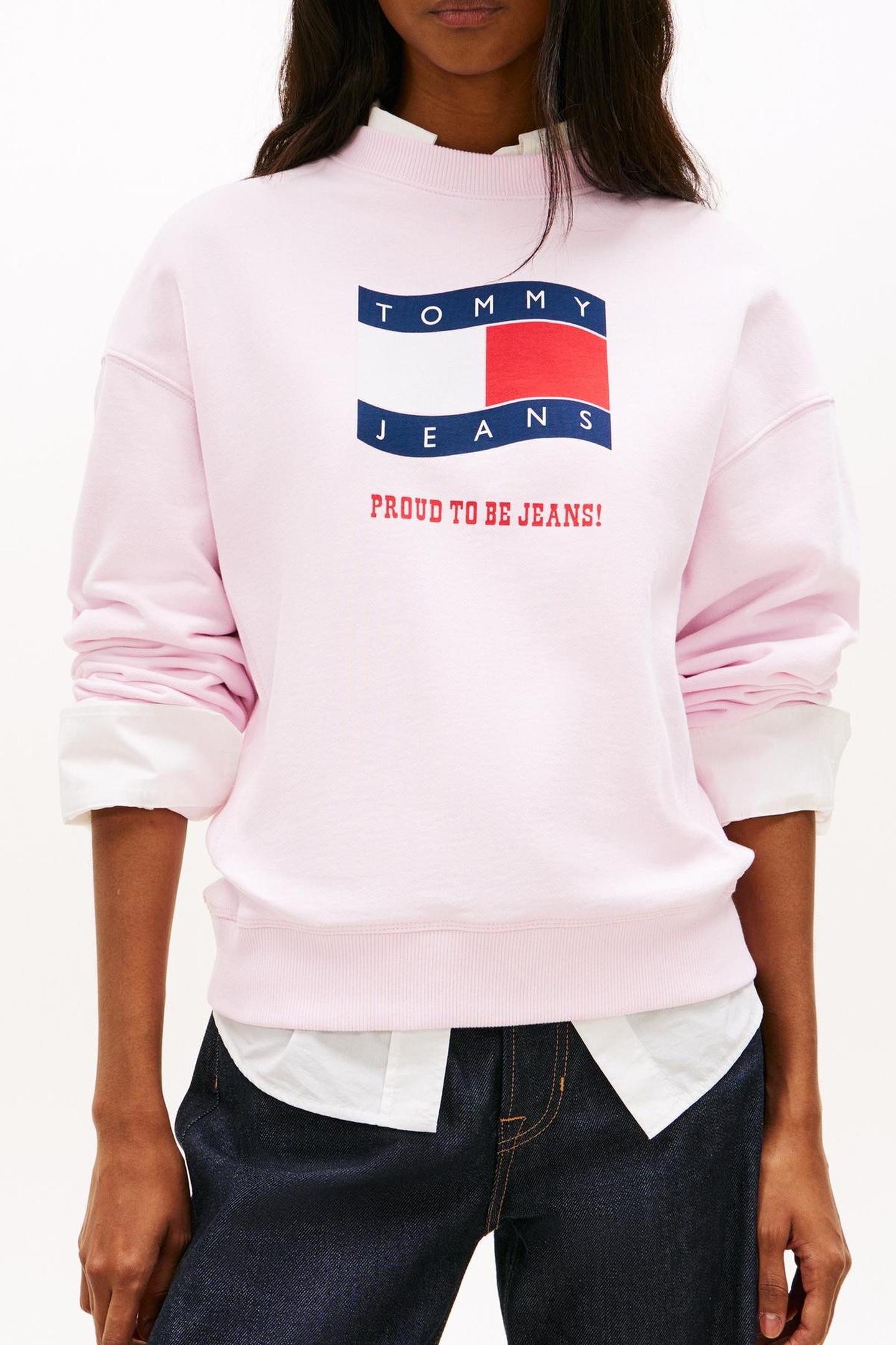 Tommy Hilfiger Boxy Wavy Flag Crew Pearly Pink Maat: S | Sweaters Outlet | Dames | Roze