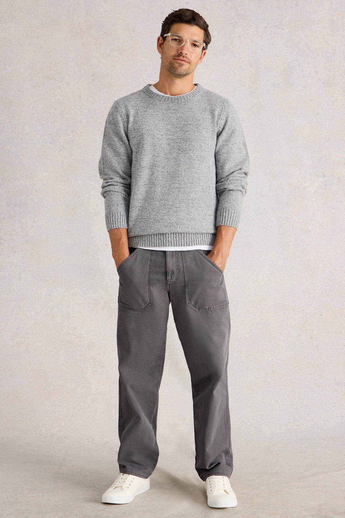 White Stuff Twisted Crew Charcoal Grey Maat: L | Sweaters Outlet | Heren | Grijs