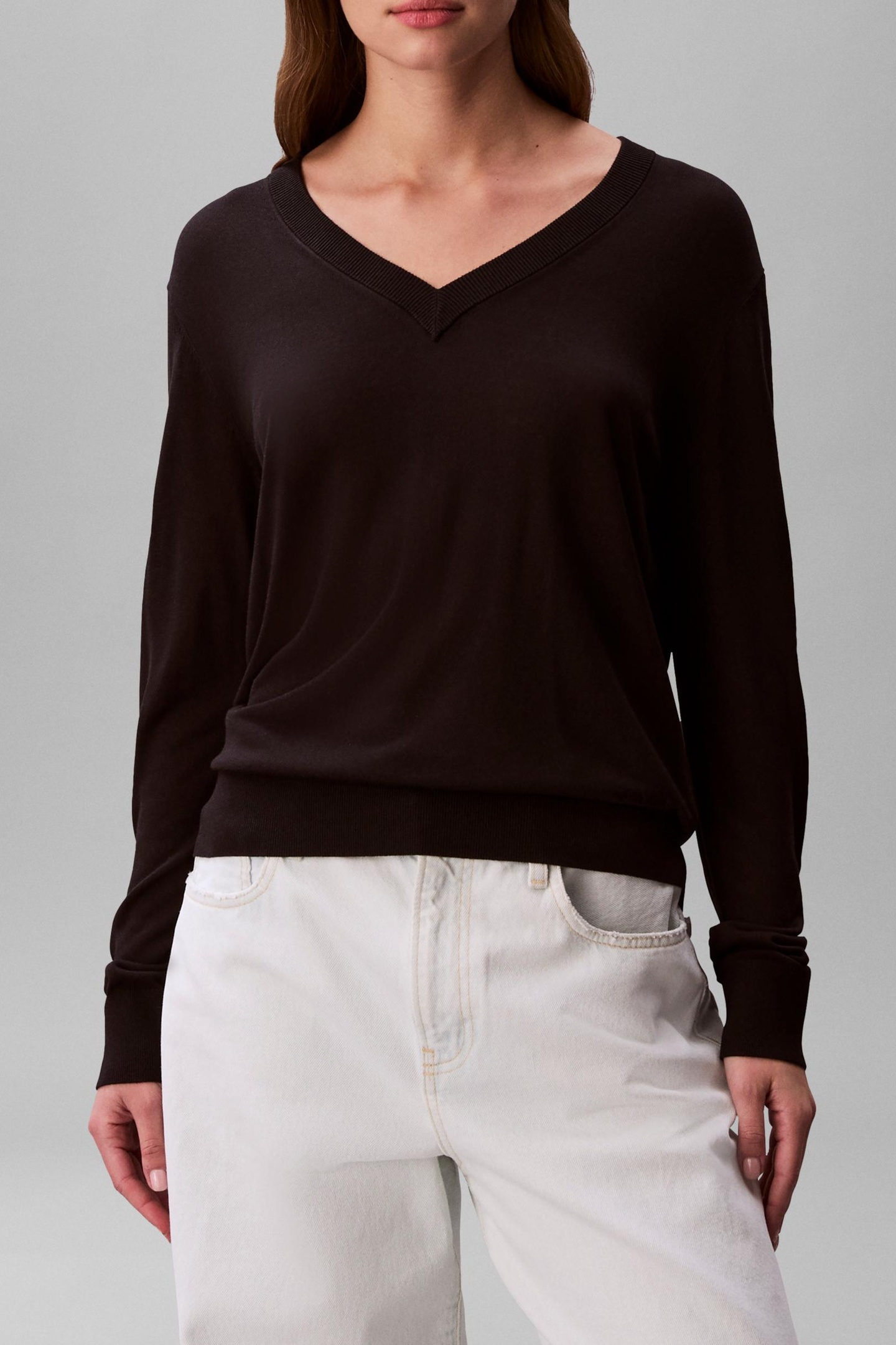 Calvin Klein Fine Gauge Viscose V-neck Top Black Talla: S | Manga Larga Outlet | Mujer | Negro