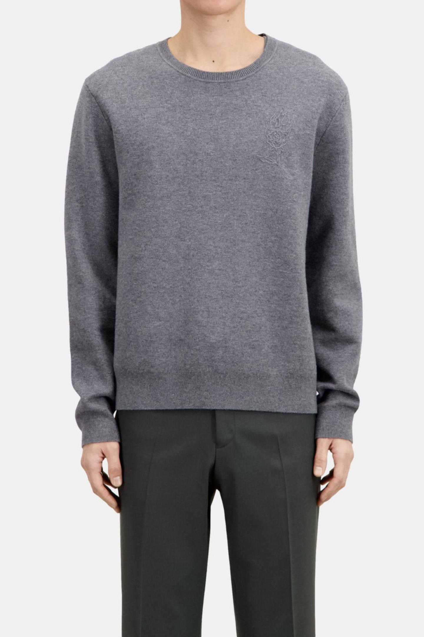 The Kooples Round Neck Sweater With Chest Embroidery Melange Grey Maat: XS | Sweaters Outlet | Heren | Grijs