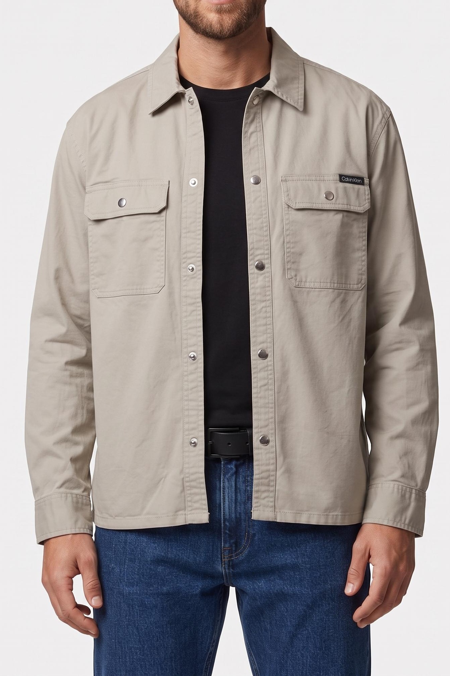 Calvin Klein Long Sleeve Utility Relaxed Overshirt Forest Fog Maat: L | Casual Overhemden Outlet | Heren | Grijs