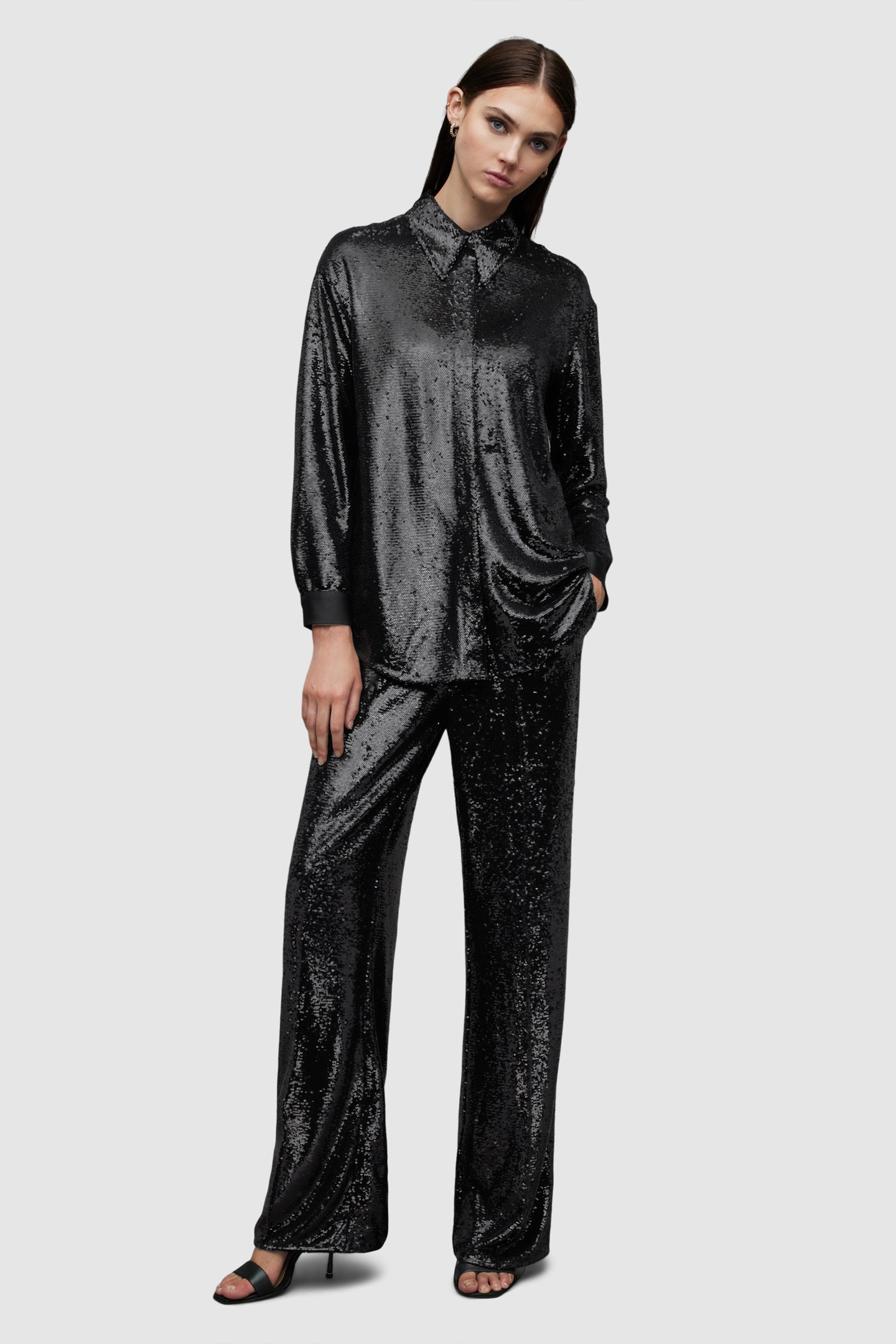 AllSaints Charli Seq Trouse Black Maat: 2 | Pantalons Outlet | Dames | Zwart
