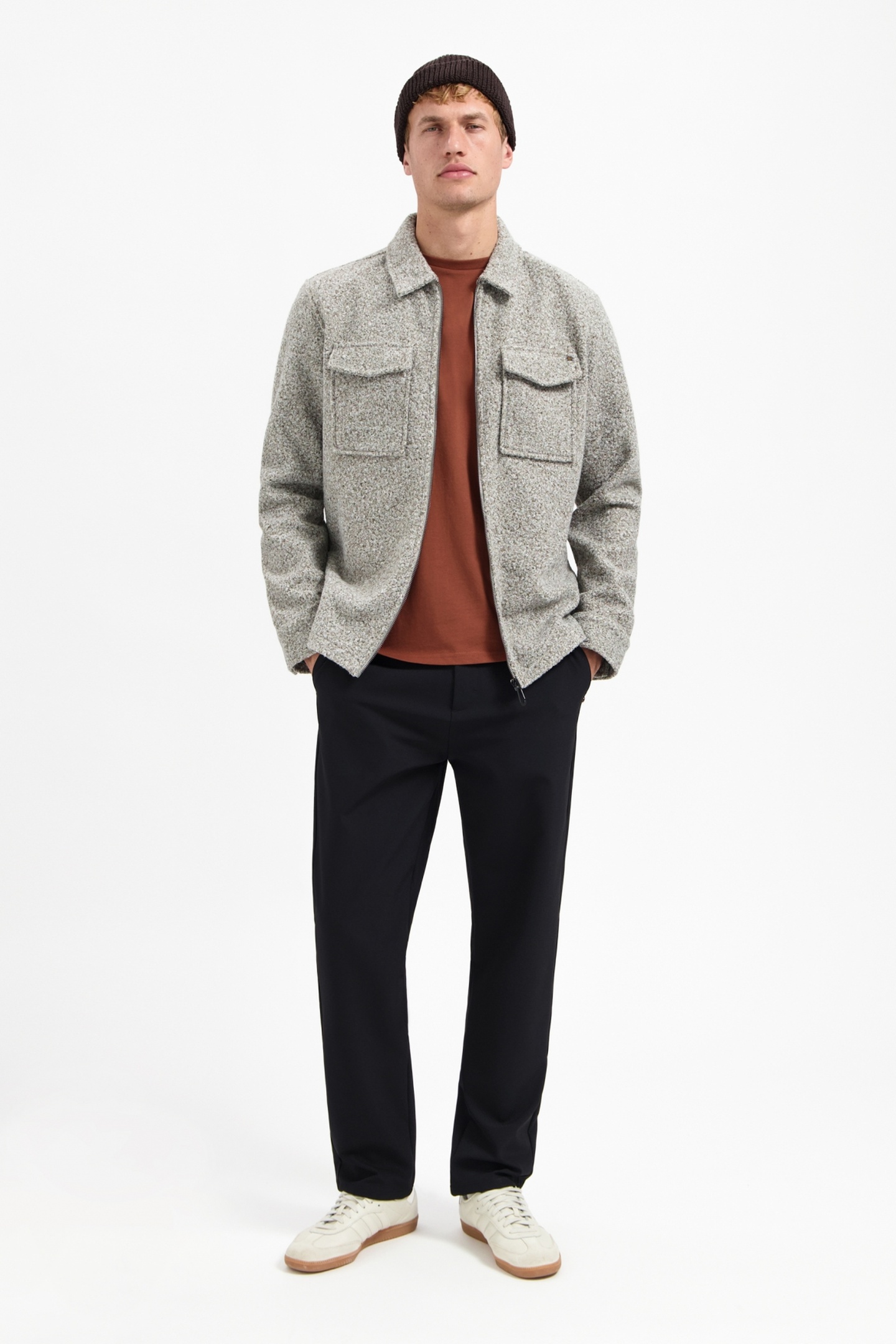 No Excess Overshirt Zipper Wool Look Grey Melange Maat: M | Jassen Outlet | Heren | Grijs